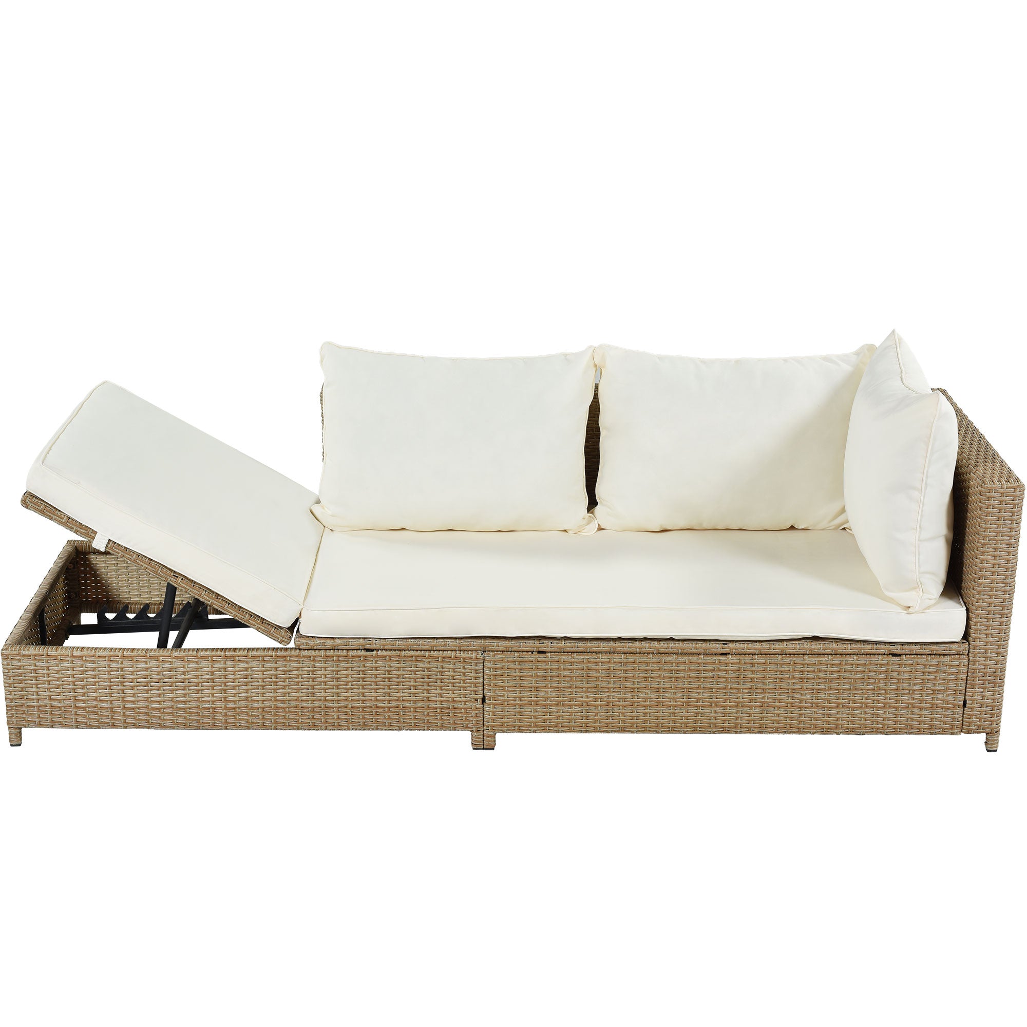 3-Piece Wicker Rattan Outdoor Sectional Sofa Set with Beige Cushion and Tempered Glass Table