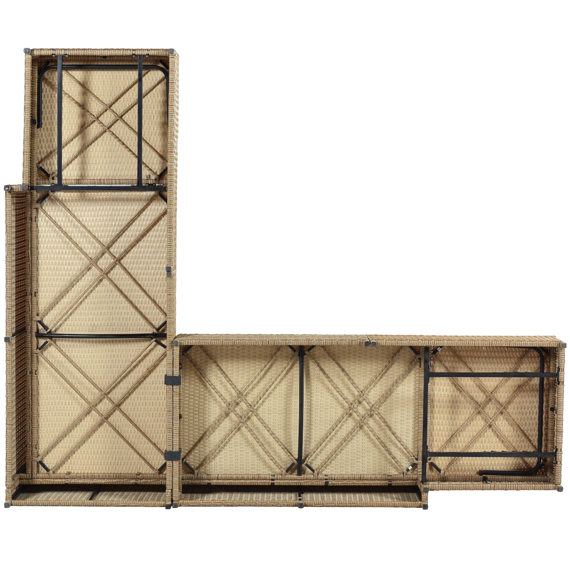 3-Piece Wicker Rattan Outdoor Sectional Sofa Set with Beige Cushion and Tempered Glass Table