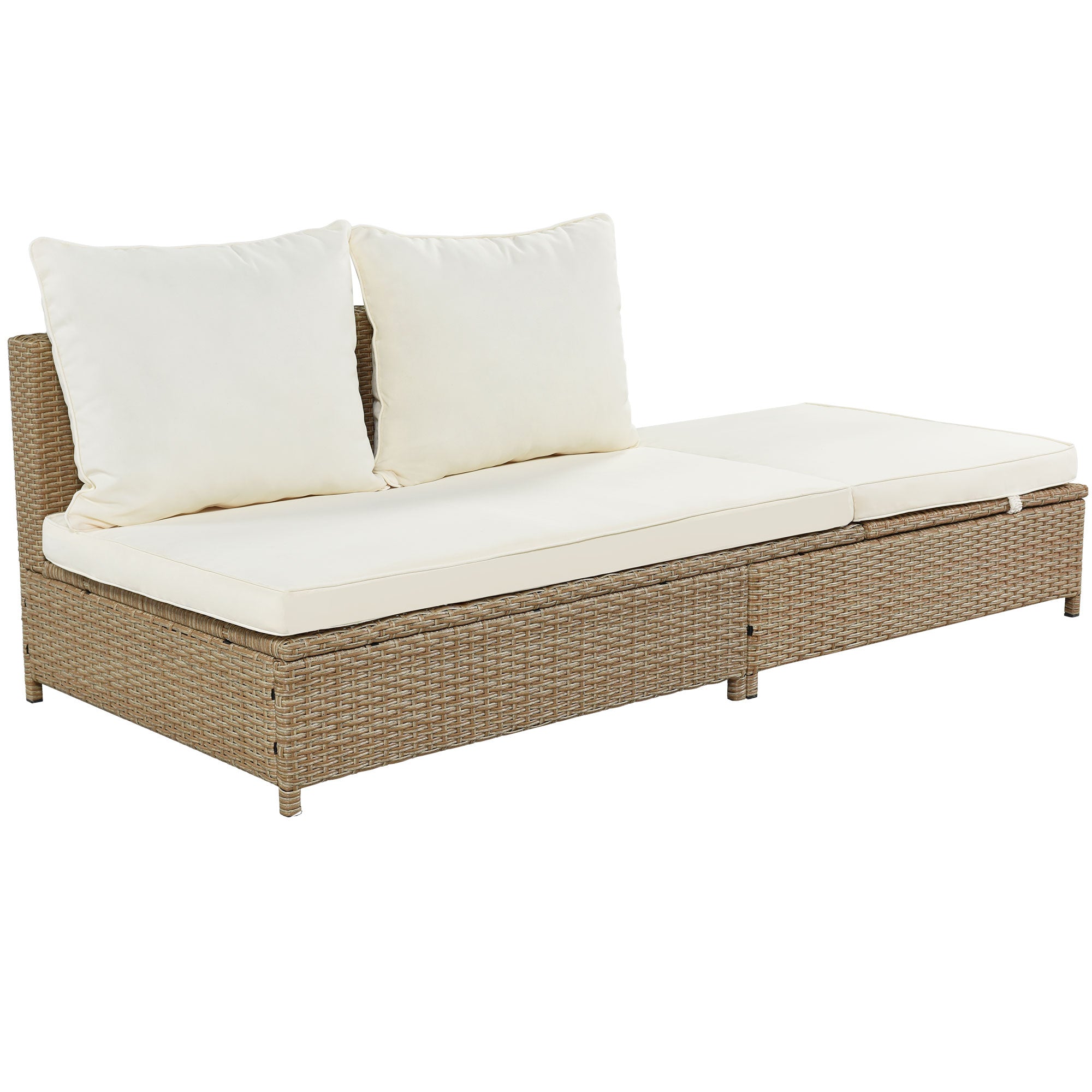 3-Piece Wicker Rattan Outdoor Sectional Sofa Set with Beige Cushion and Tempered Glass Table