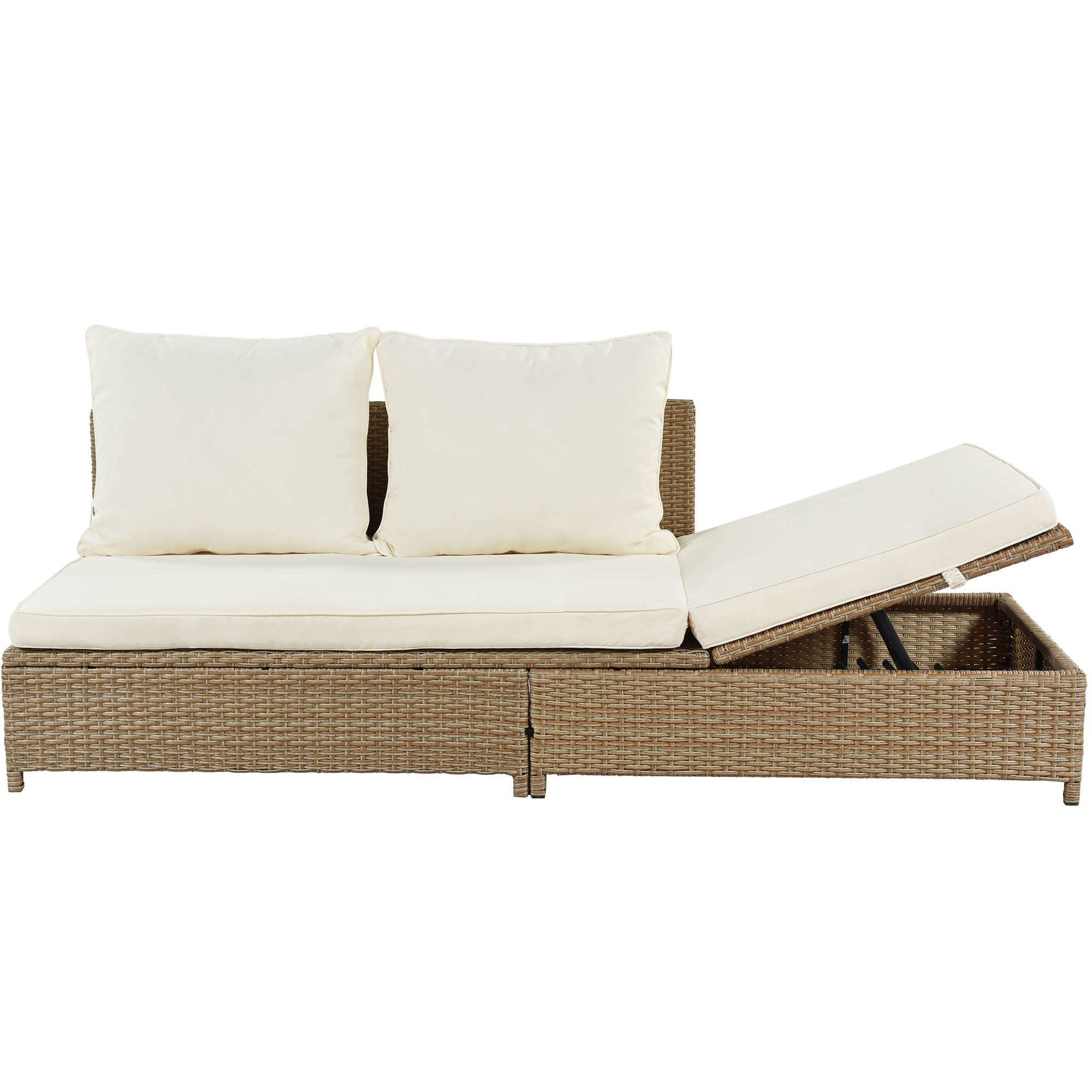 3-Piece Wicker Rattan Outdoor Sectional Sofa Set with Beige Cushion and Tempered Glass Table