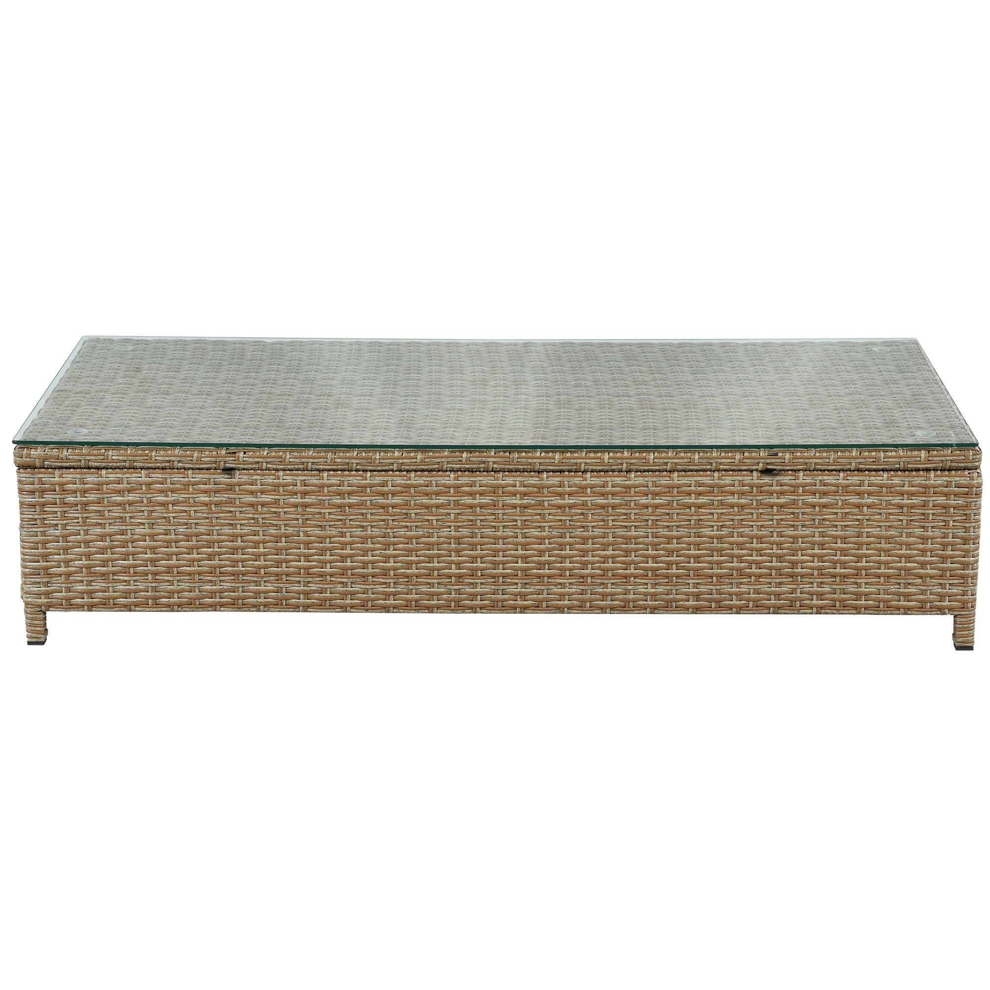 3-Piece Wicker Rattan Outdoor Sectional Sofa Set with Beige Cushion and Tempered Glass Table