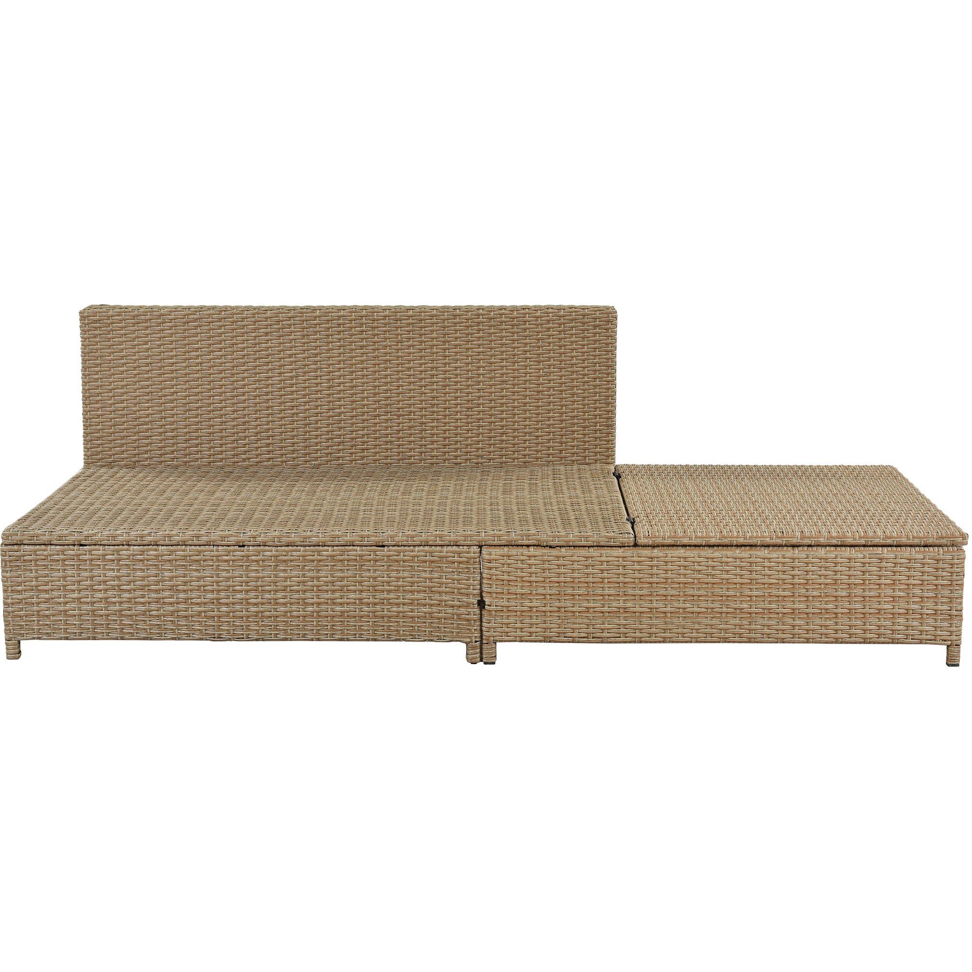 3-Piece Wicker Rattan Outdoor Sectional Sofa Set with Beige Cushion and Tempered Glass Table
