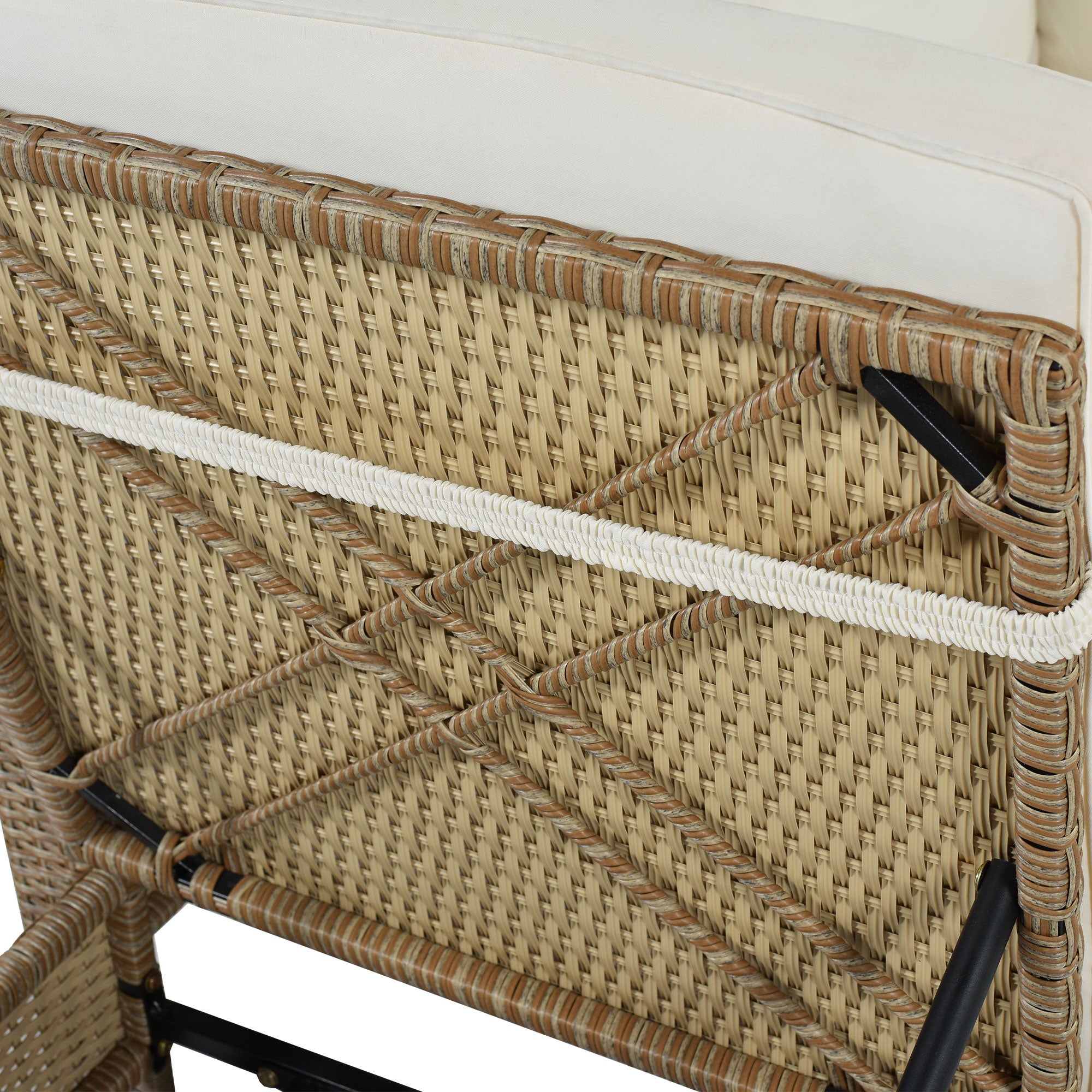 3-Piece Wicker Rattan Outdoor Sectional Sofa Set with Beige Cushion and Tempered Glass Table
