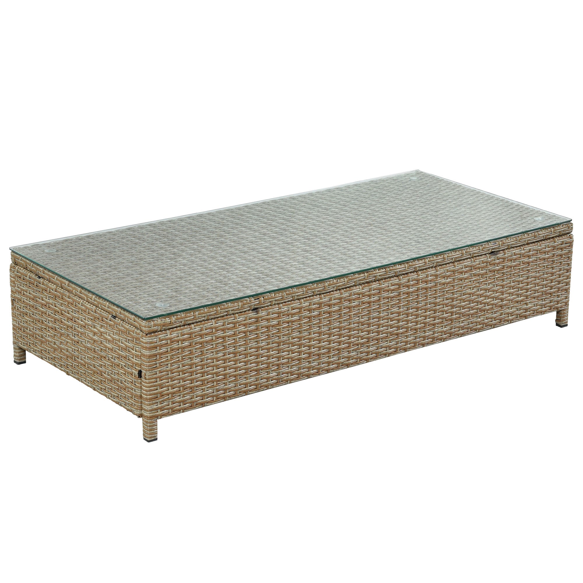3-Piece Wicker Rattan Outdoor Sectional Sofa Set with Beige Cushion and Tempered Glass Table