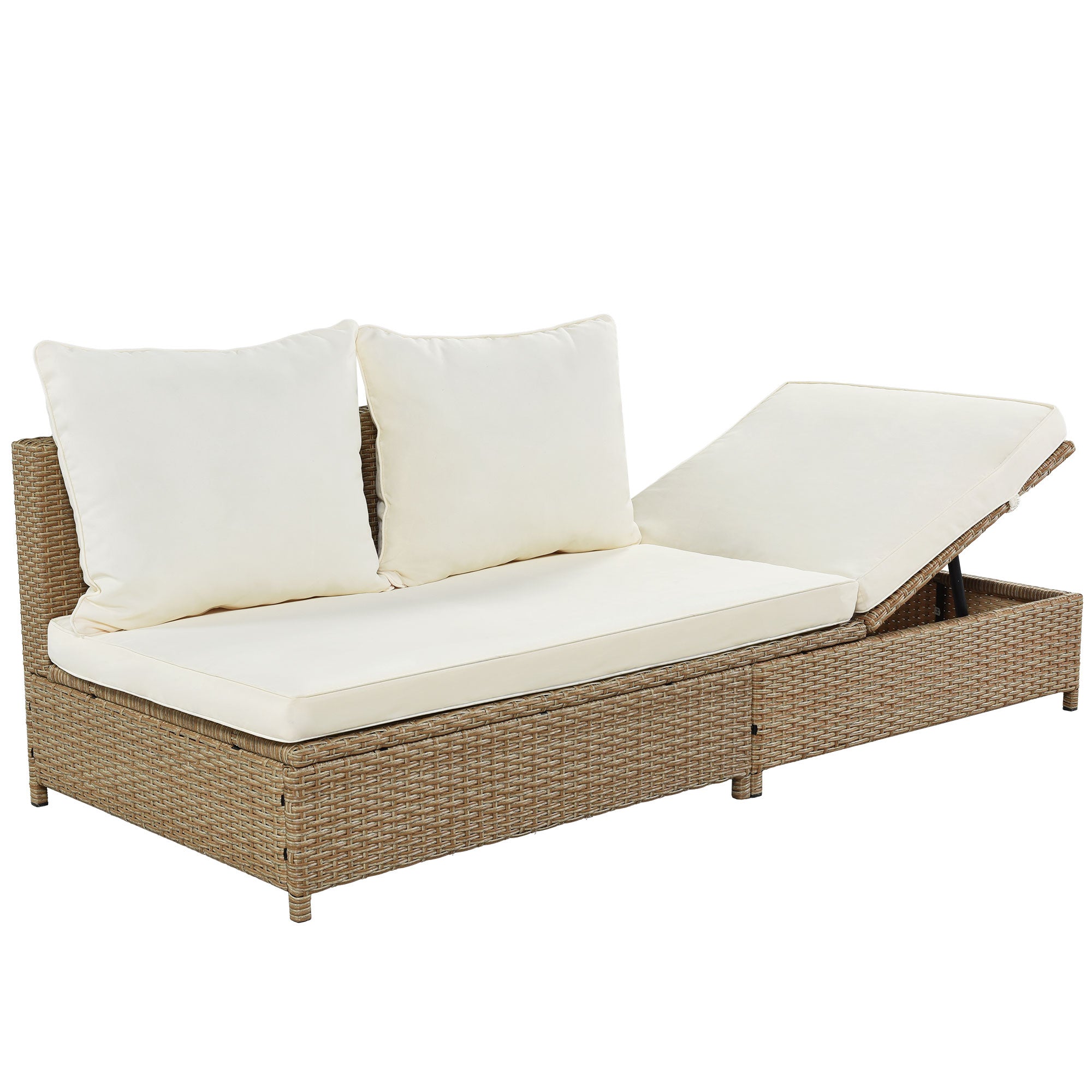 3-Piece Wicker Rattan Outdoor Sectional Sofa Set with Beige Cushion and Tempered Glass Table