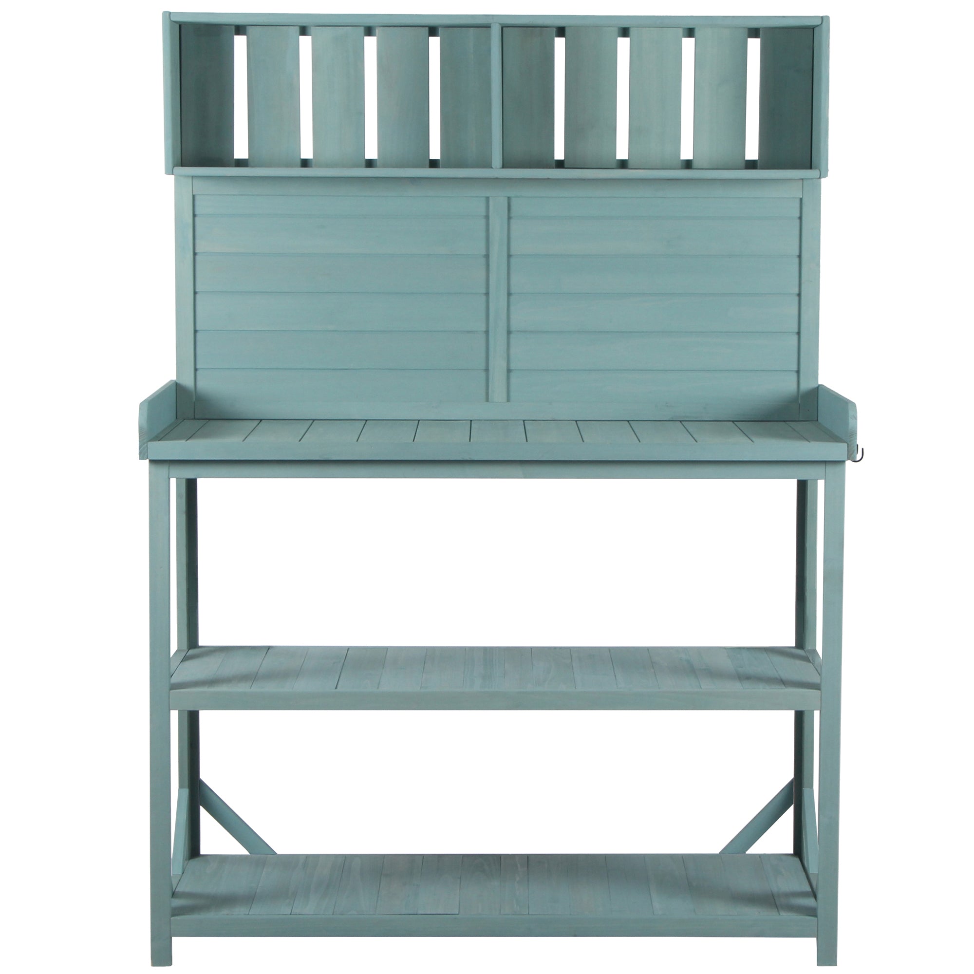 19.30 in. x 46.90 in. Outdoor Green Wooden Garden Potting Bench Table with 4 Storage Shelves and Side Hook