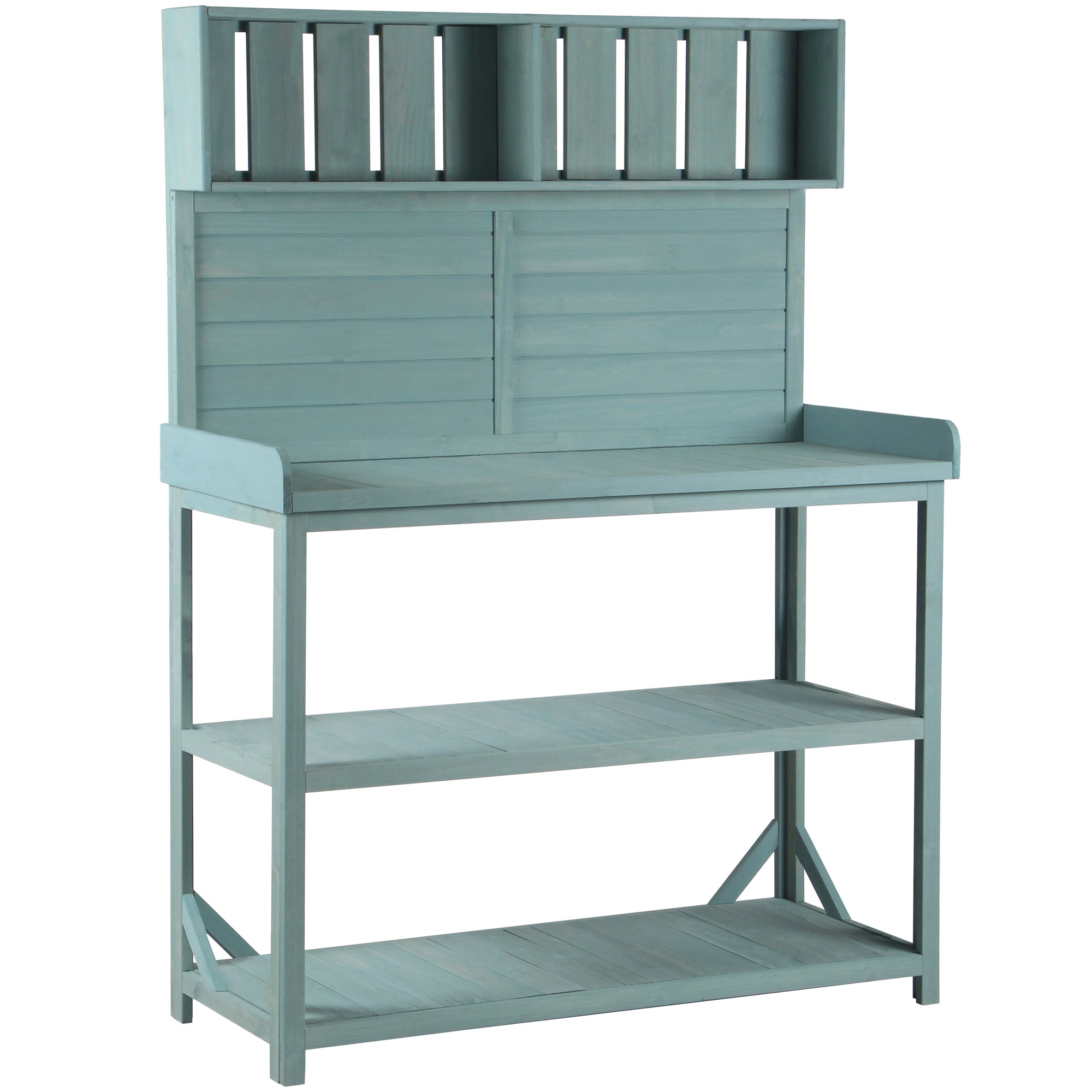 19.30 in. x 46.90 in. Outdoor Green Wooden Garden Potting Bench Table with 4 Storage Shelves and Side Hook