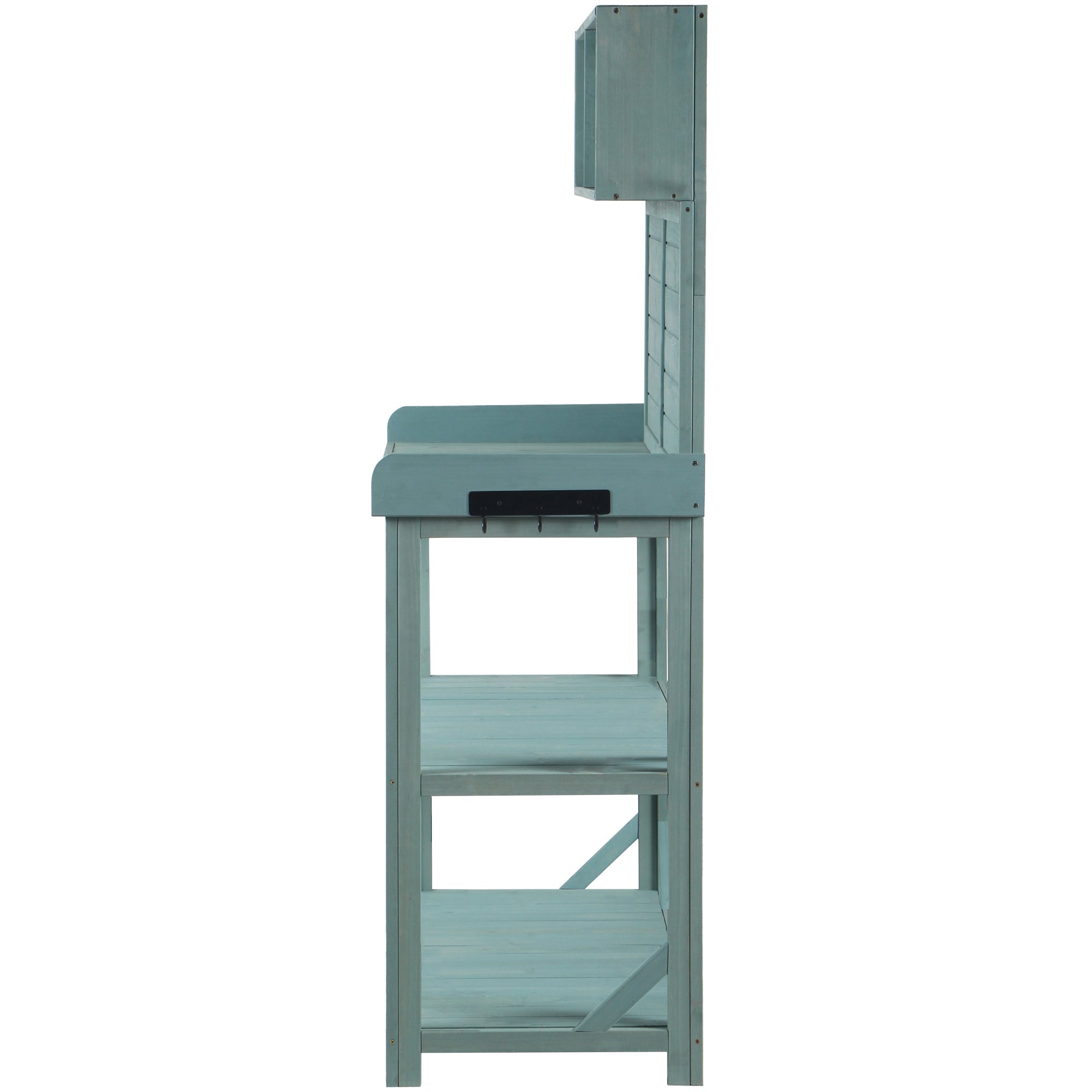 19.30 in. x 46.90 in. Outdoor Green Wooden Garden Potting Bench Table with 4 Storage Shelves and Side Hook