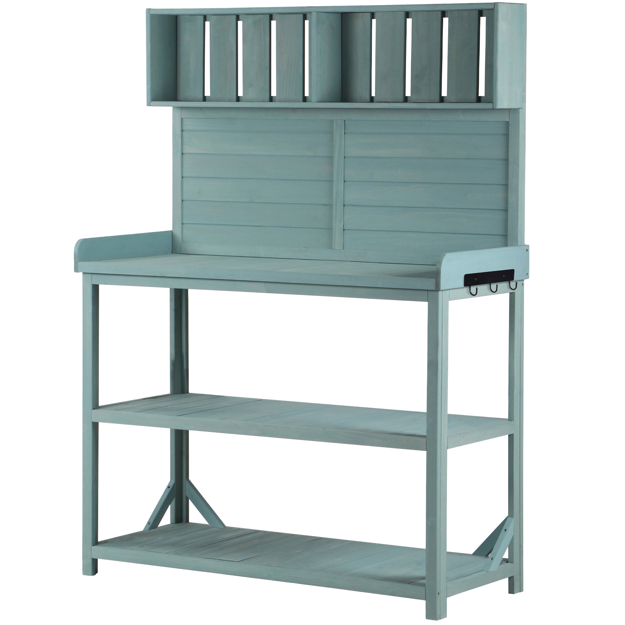 19.30 in. x 46.90 in. Outdoor Green Wooden Garden Potting Bench Table with 4 Storage Shelves and Side Hook