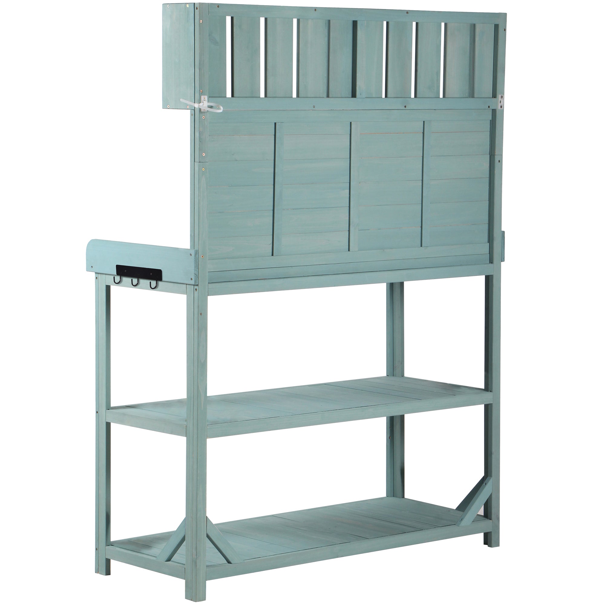 19.30 in. x 46.90 in. Outdoor Green Wooden Garden Potting Bench Table with 4 Storage Shelves and Side Hook