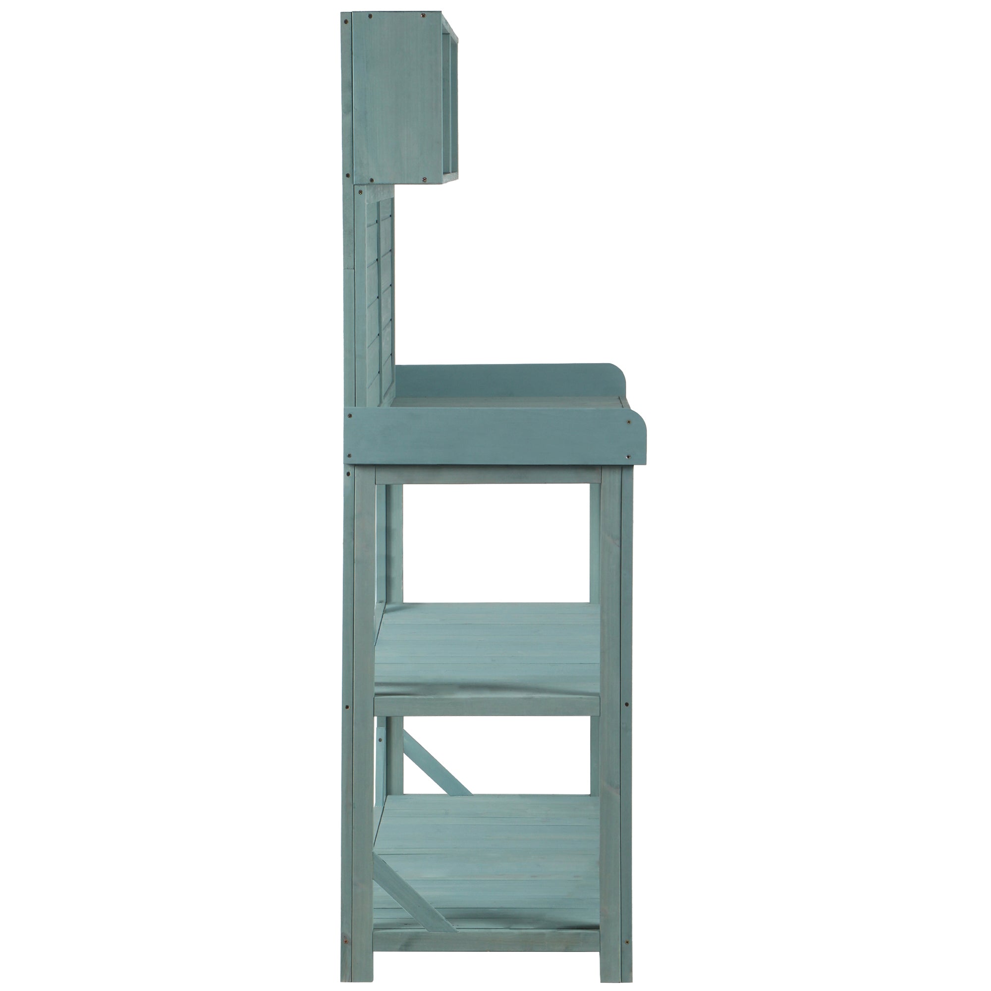 19.30 in. x 46.90 in. Outdoor Green Wooden Garden Potting Bench Table with 4 Storage Shelves and Side Hook