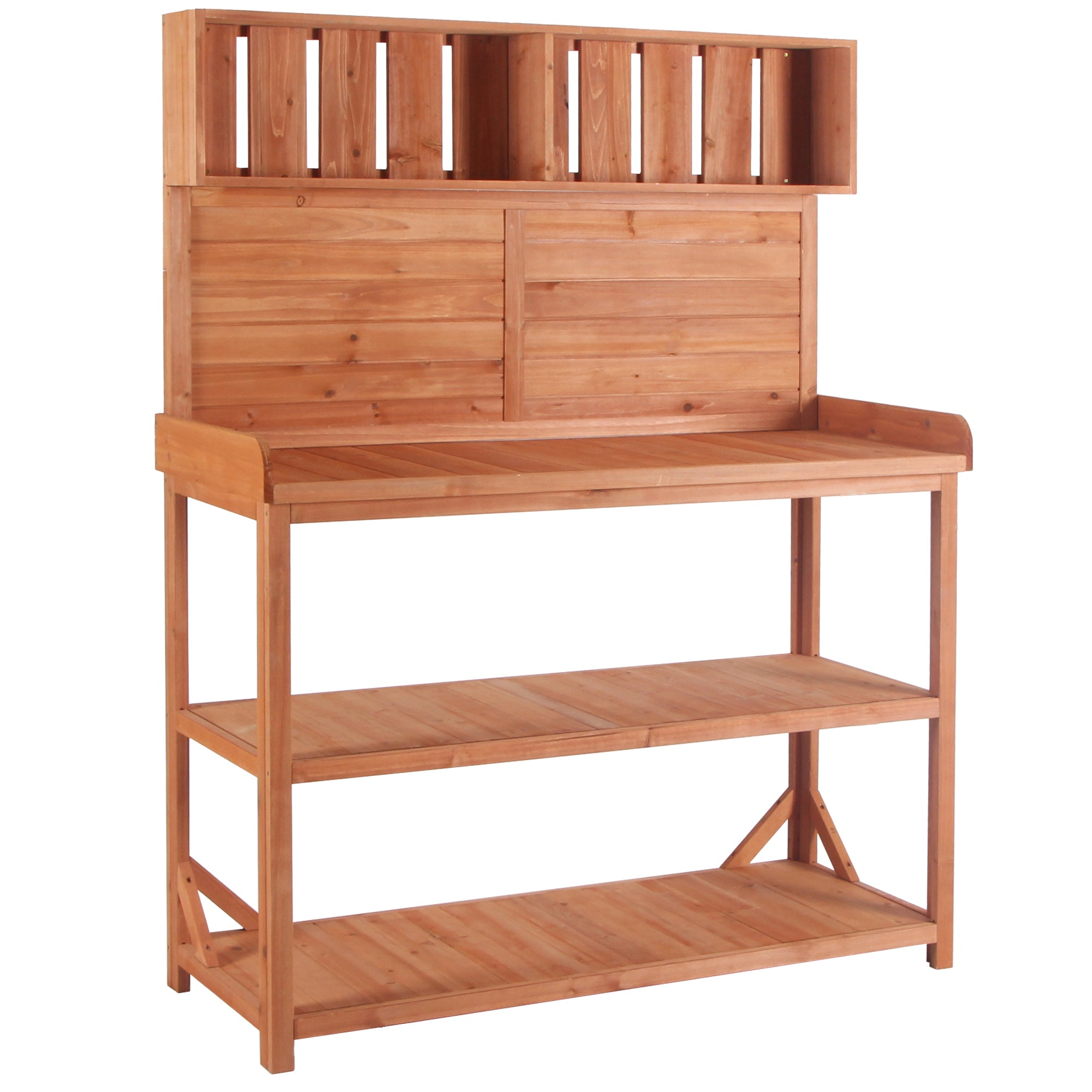 19.30 in. x 46.90 in. Outdoor Green Wooden Garden Potting Bench Table with 4 Storage Shelves and Side Hook