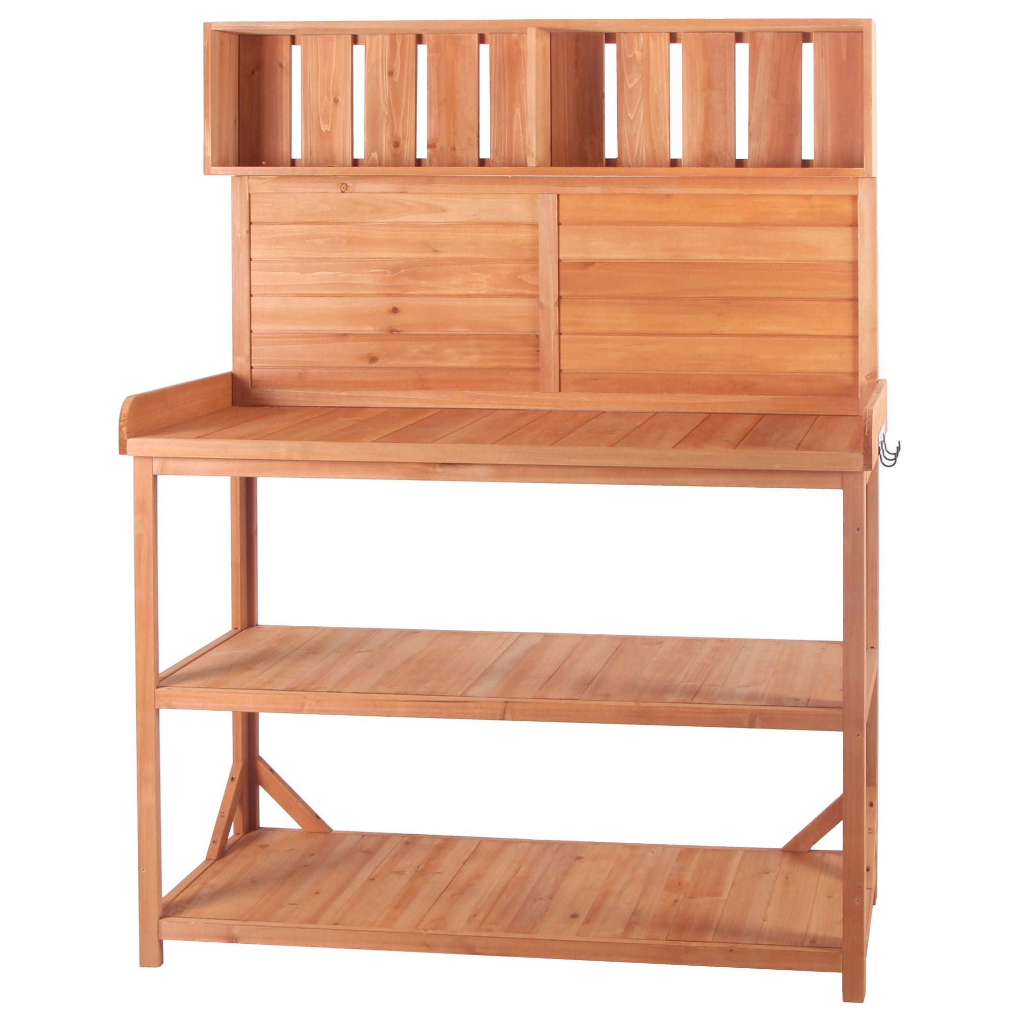 19.30 in. x 46.90 in. Outdoor Green Wooden Garden Potting Bench Table with 4 Storage Shelves and Side Hook