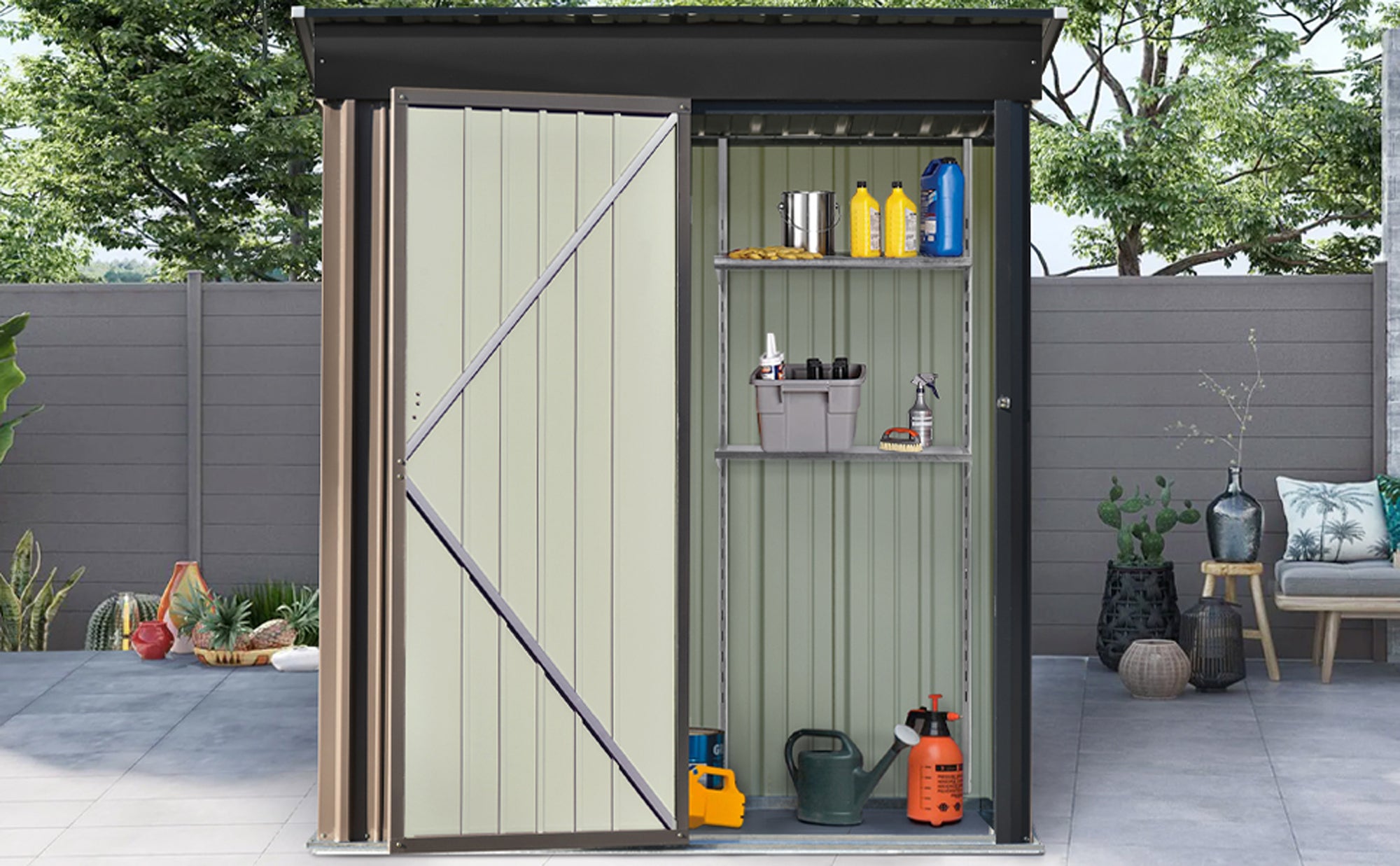 5 ft. W x 3 ft. L Metal Lean-to Storage Shed with Adjustable Shelf and Lockable Door