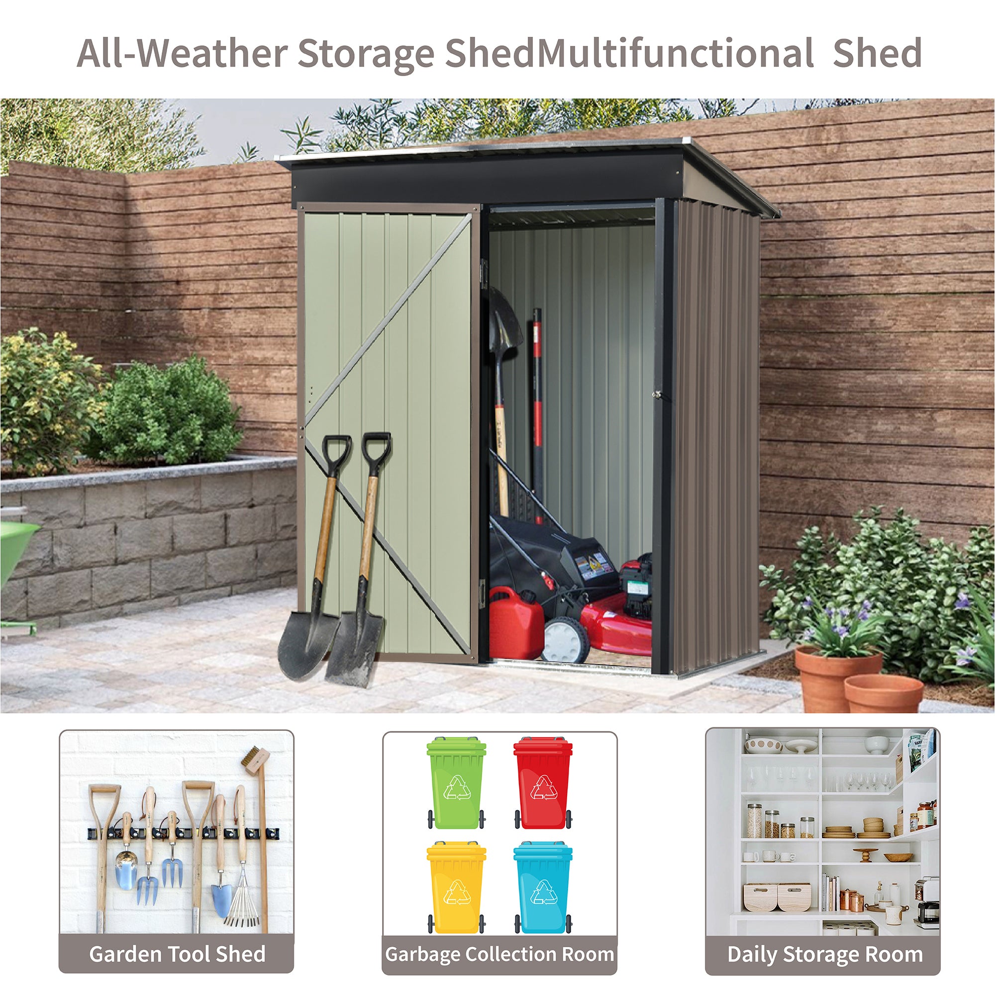 5 ft. W x 3 ft. L Metal Lean-to Storage Shed with Adjustable Shelf and Lockable Door