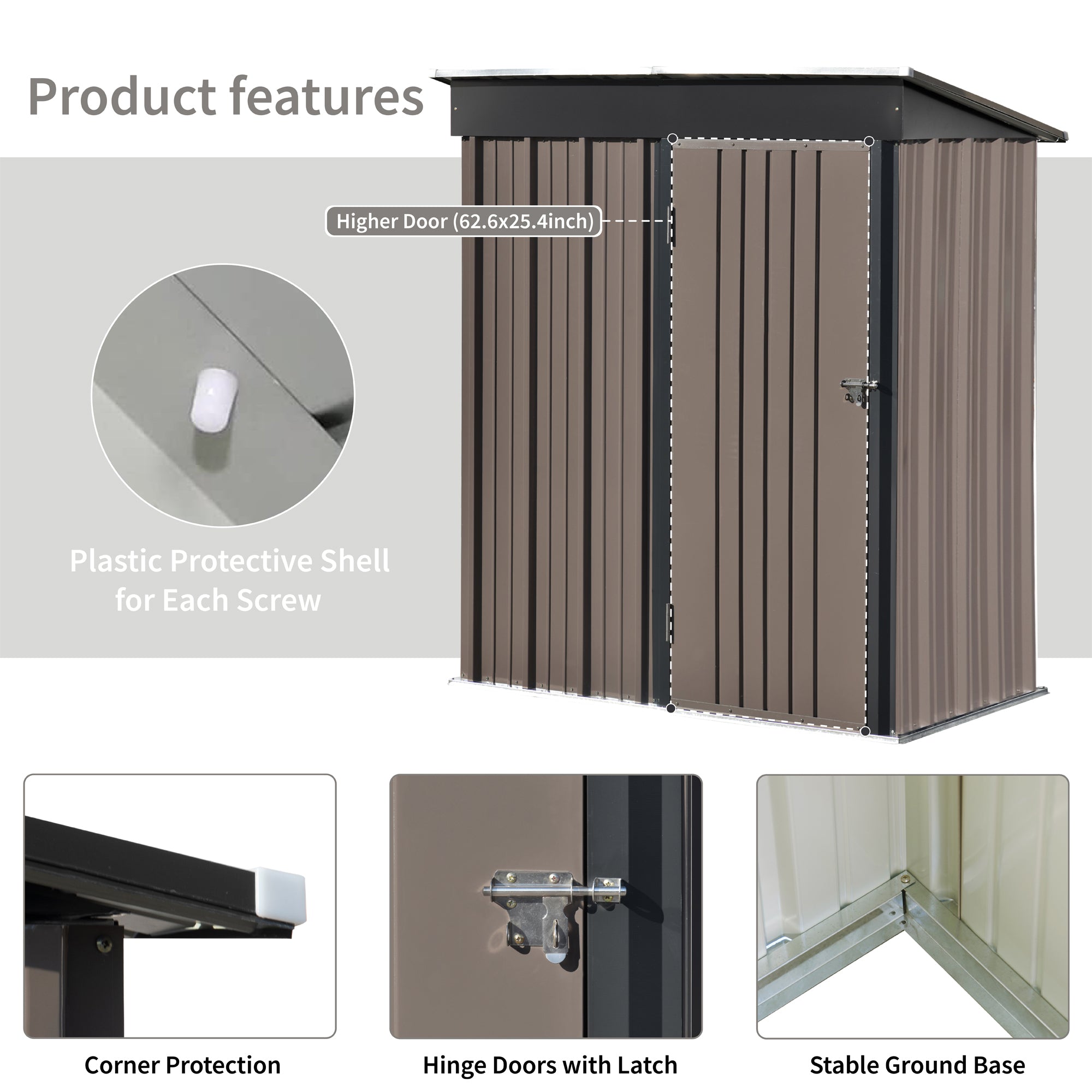5 ft. W x 3 ft. L Metal Lean-to Storage Shed with Adjustable Shelf and Lockable Door