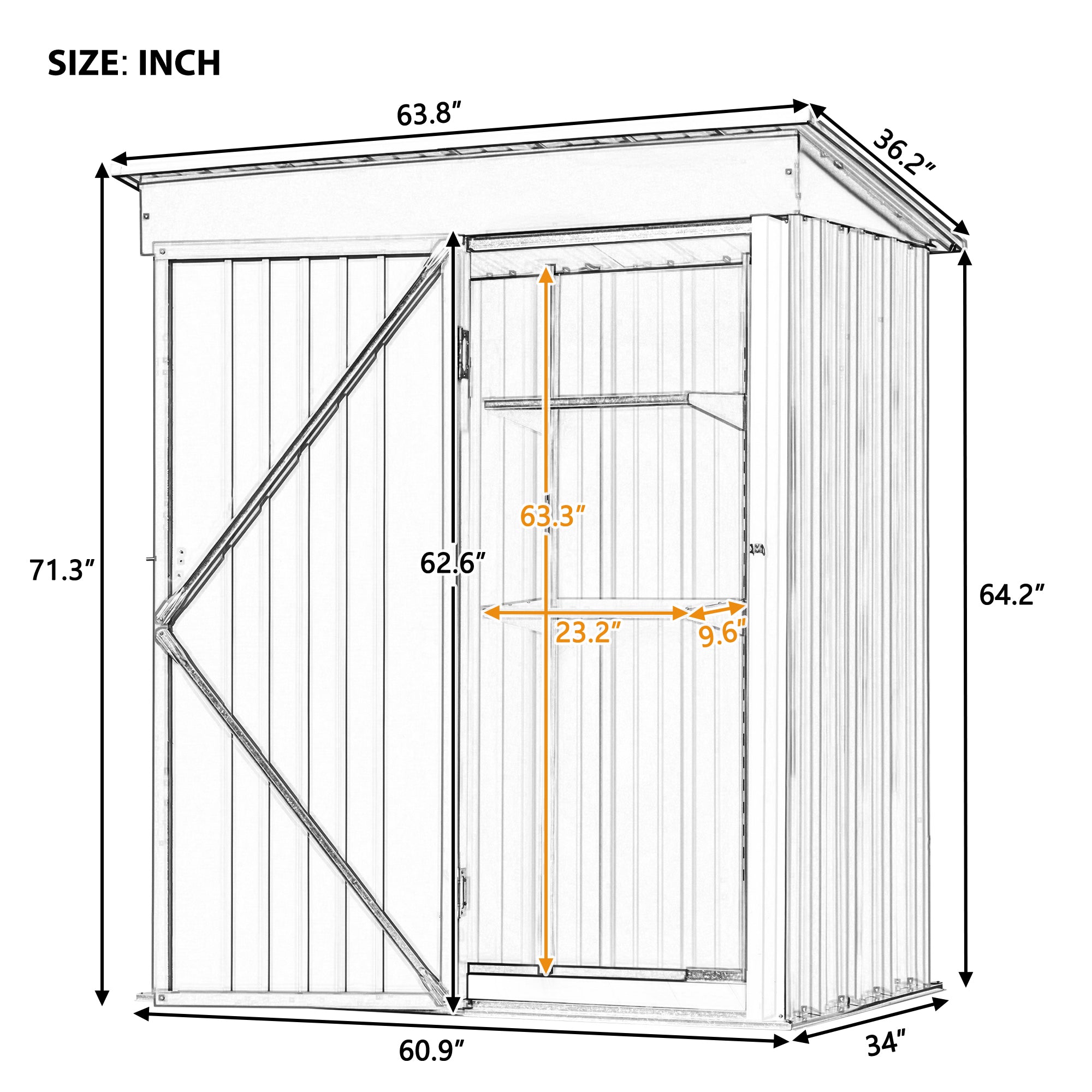 5 ft. W x 3 ft. L Metal Lean-to Storage Shed with Adjustable Shelf and Lockable Door