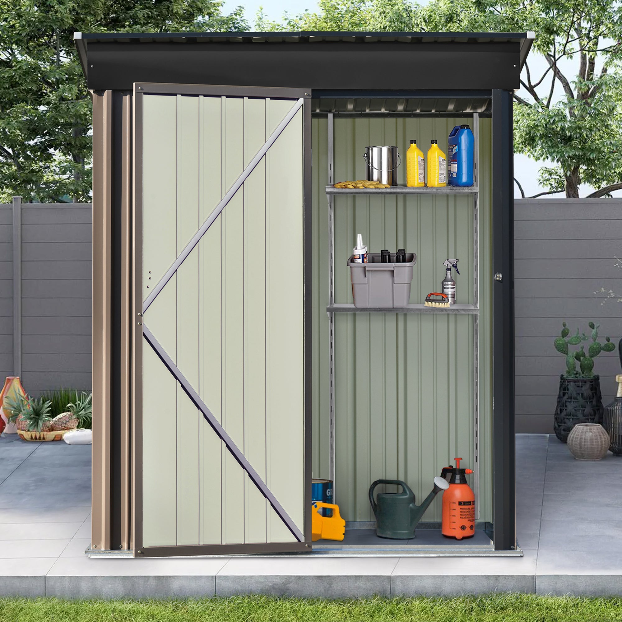5 ft. W x 3 ft. L Metal Lean-to Storage Shed with Adjustable Shelf and Lockable Door