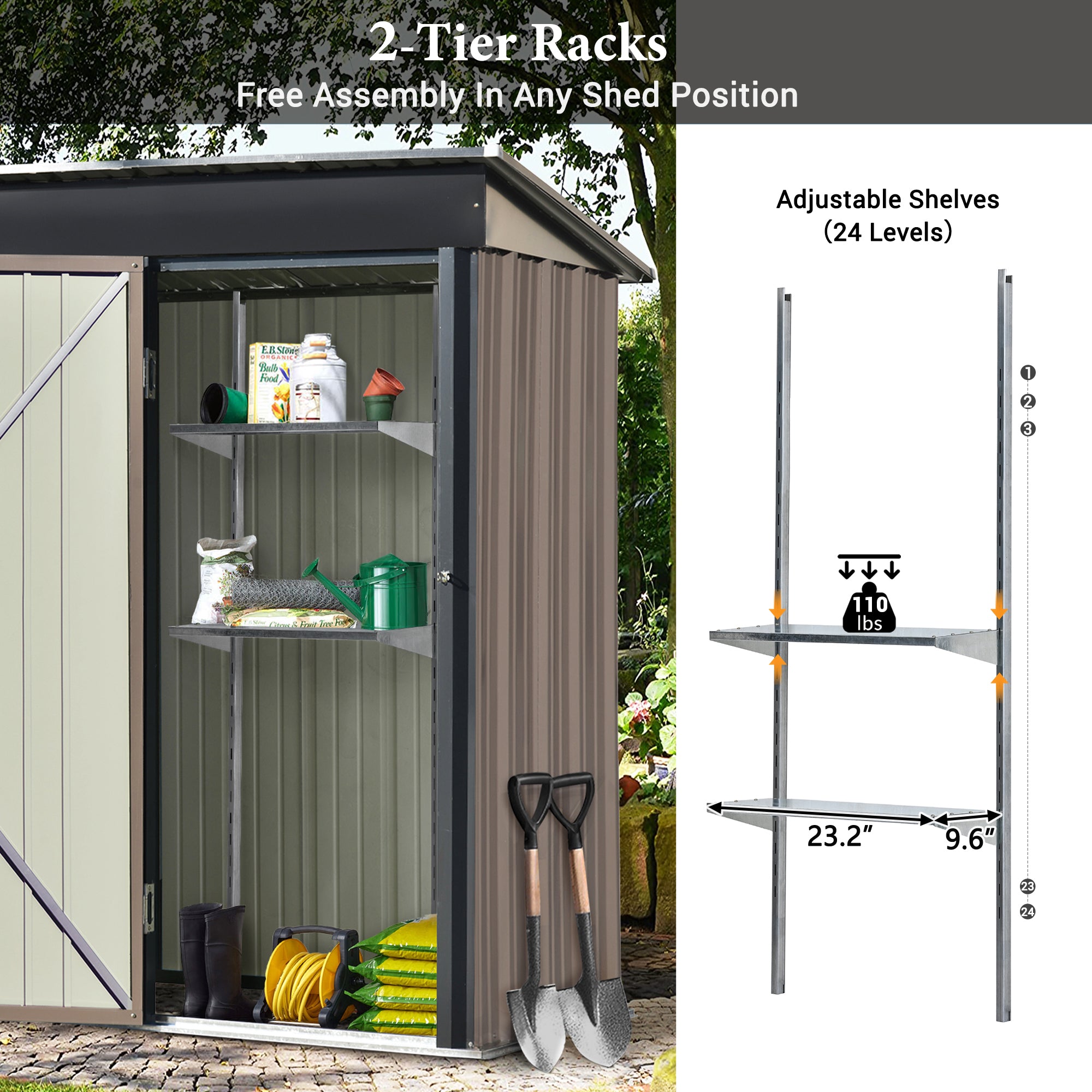 5 ft. W x 3 ft. L Metal Lean-to Storage Shed with Adjustable Shelf and Lockable Door
