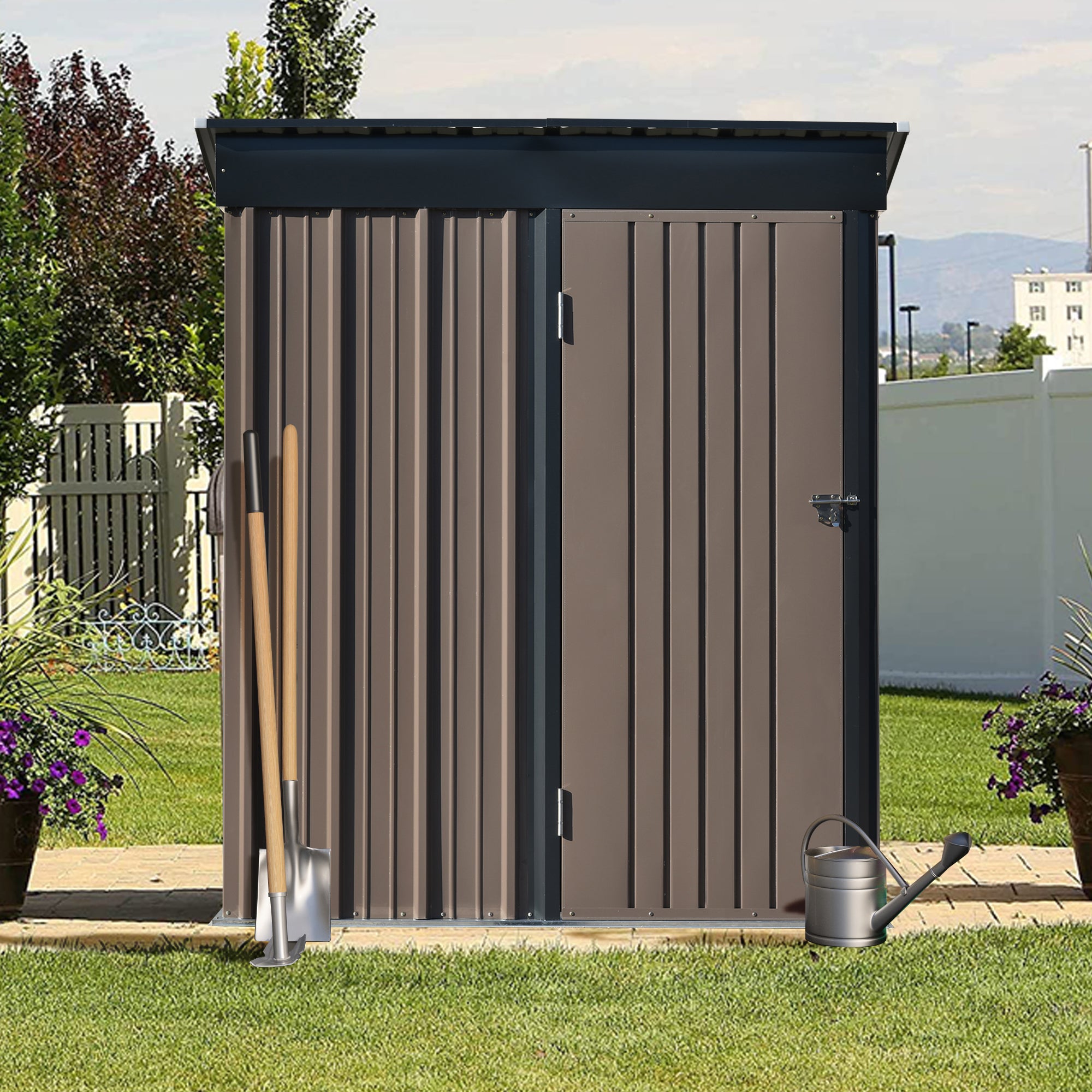 5 ft. W x 3 ft. L Metal Lean-to Storage Shed with Adjustable Shelf and Lockable Door