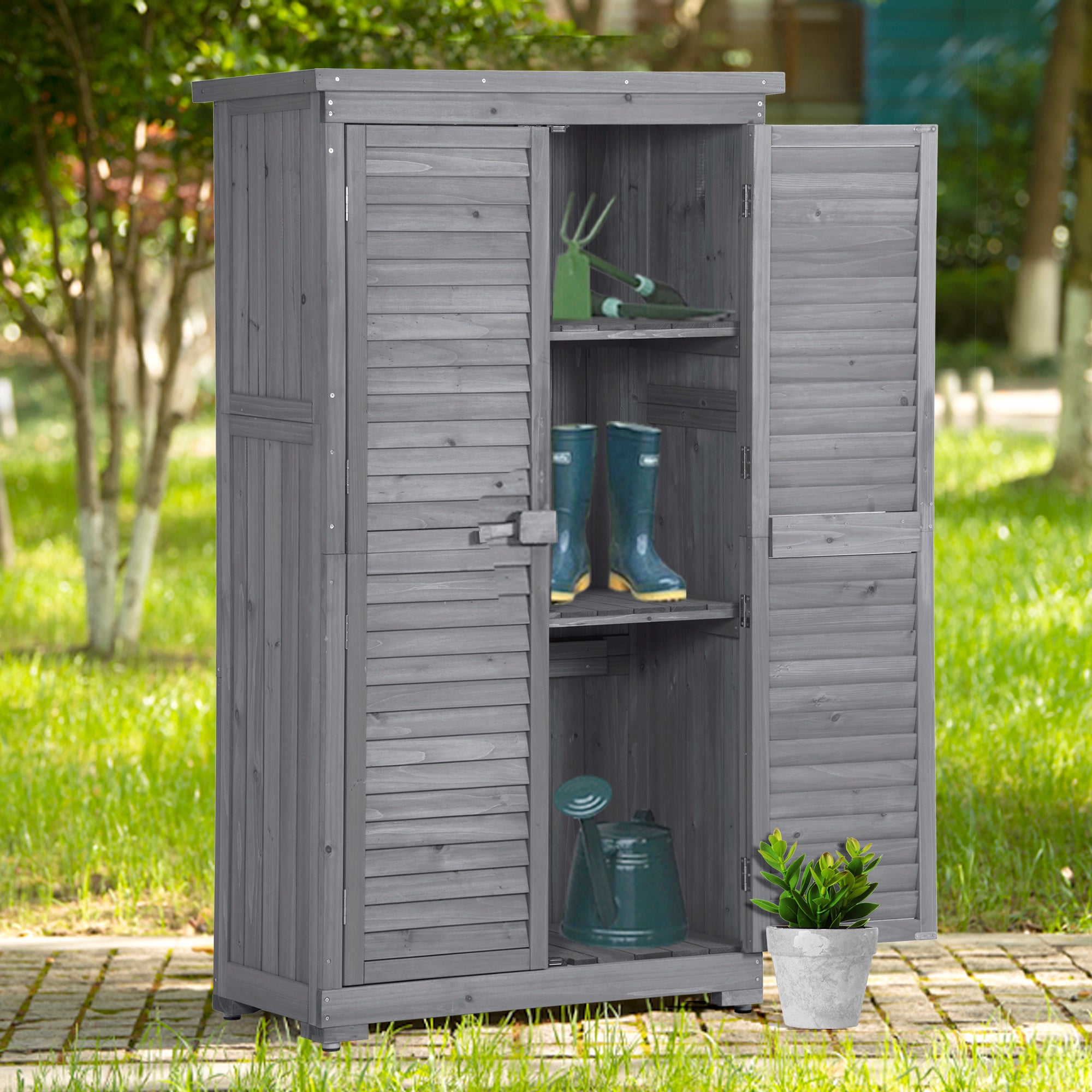 2.86 ft. W x 1.52 ft. D Wooden Storage Shed 4.35 sq. ft. in Natural with Lockable Double Door