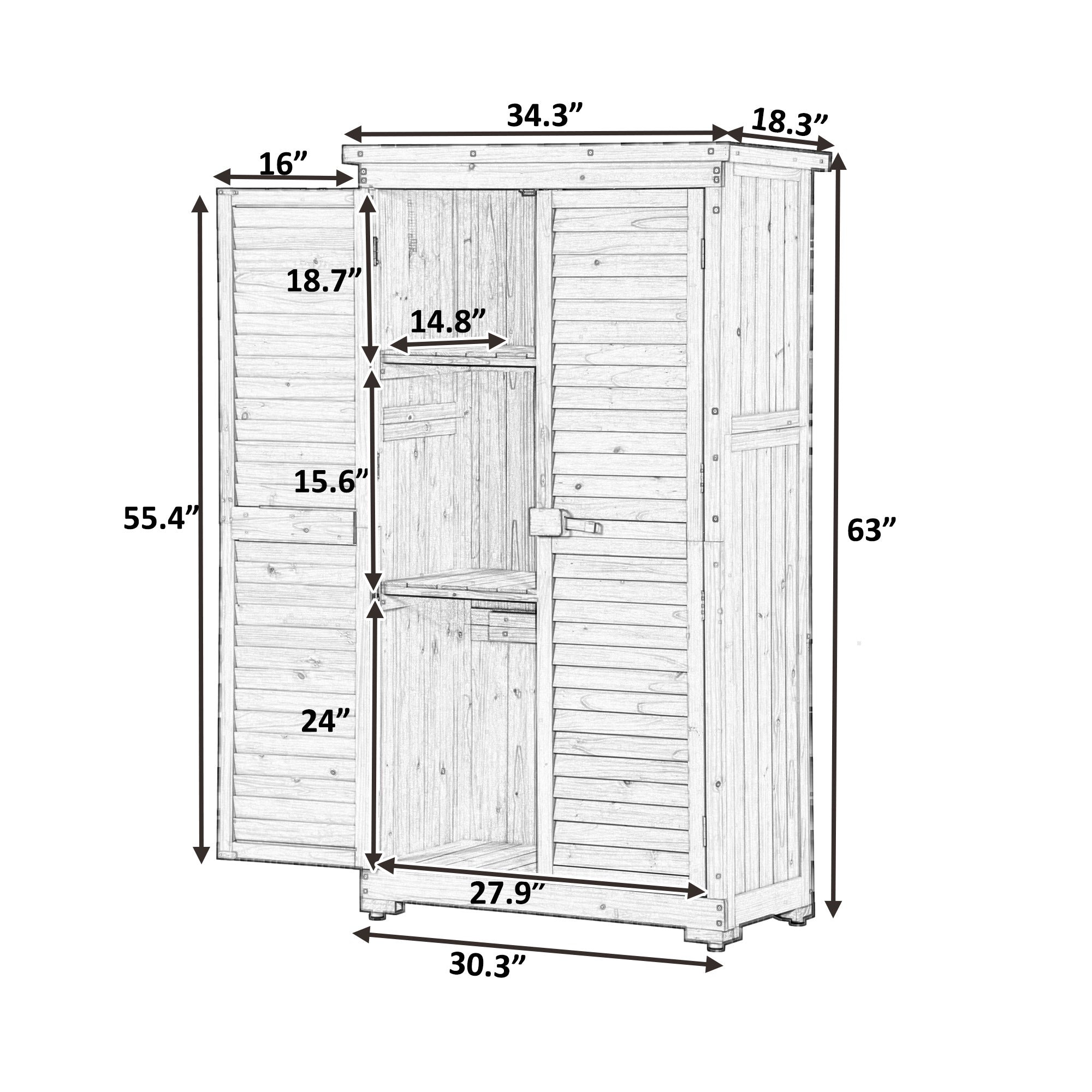 2.86 ft. W x 1.52 ft. D Wooden Storage Shed 4.35 sq. ft. in Natural with Lockable Double Door