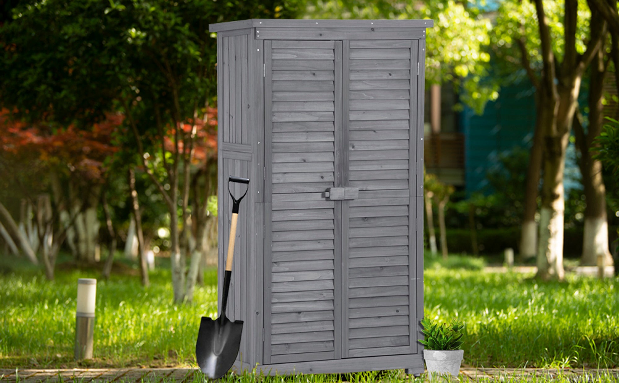 2.86 ft. W x 1.52 ft. D Wooden Storage Shed 4.35 sq. ft. in Natural with Lockable Double Door