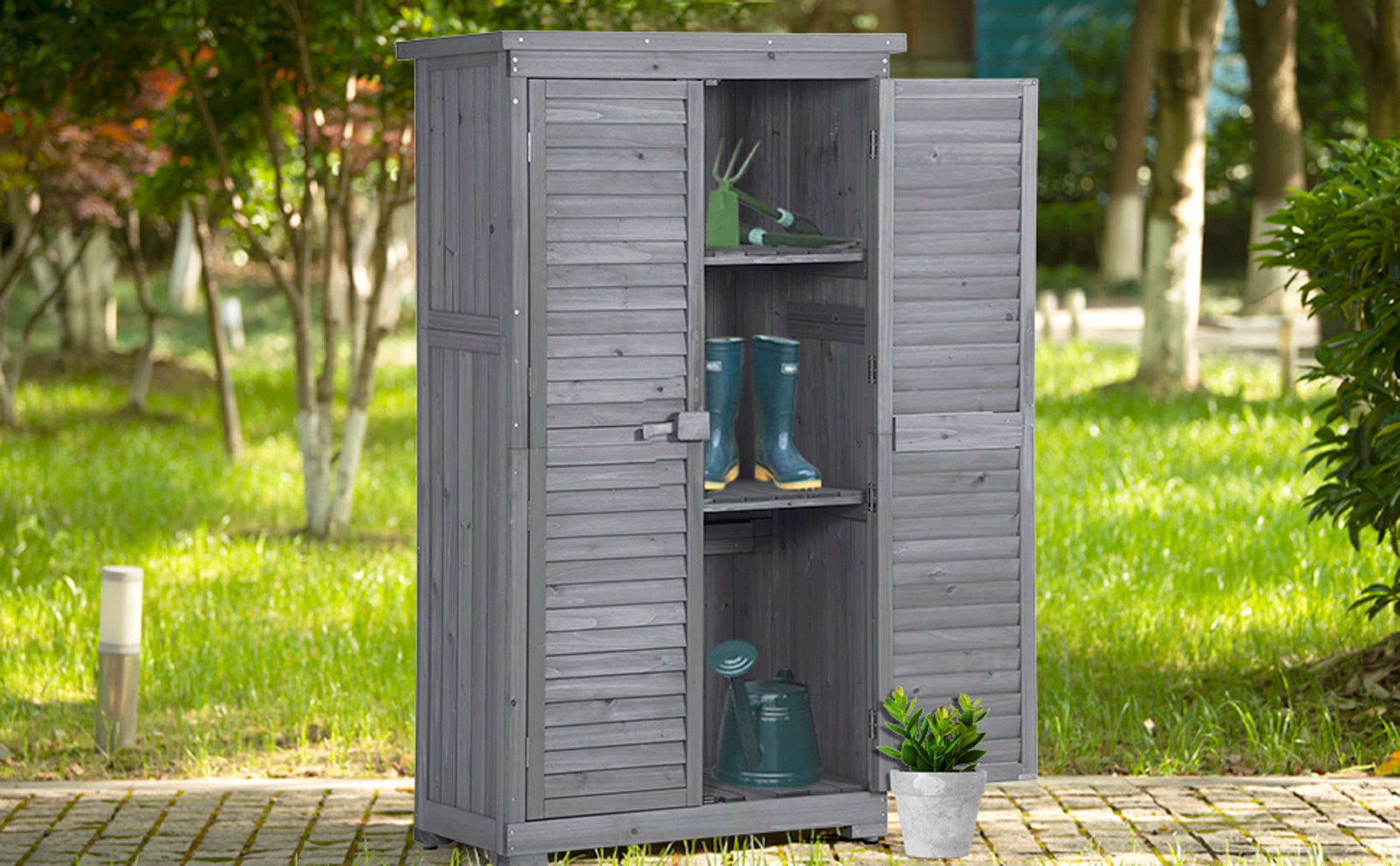 2.86 ft. W x 1.52 ft. D Wooden Storage Shed 4.35 sq. ft. in Natural with Lockable Double Door