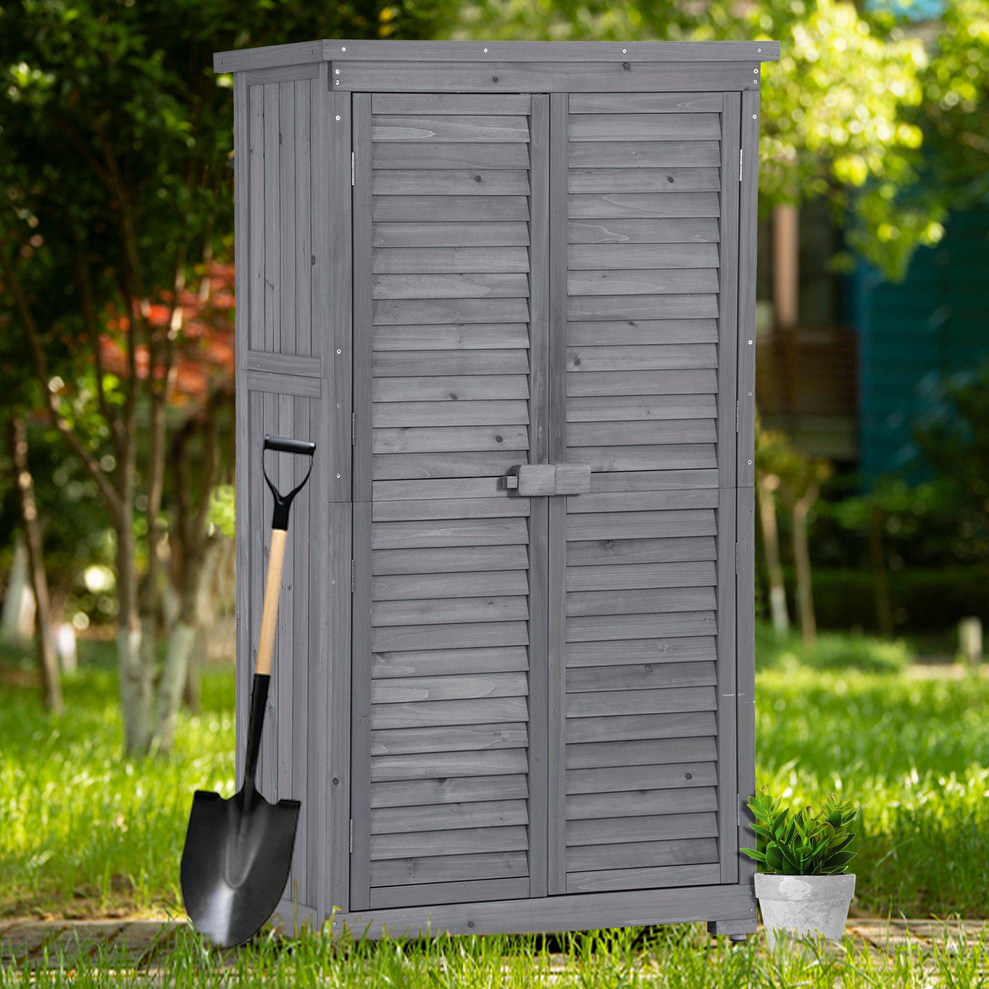 2.86 ft. W x 1.52 ft. D Wooden Storage Shed 4.35 sq. ft. in Natural with Lockable Double Door