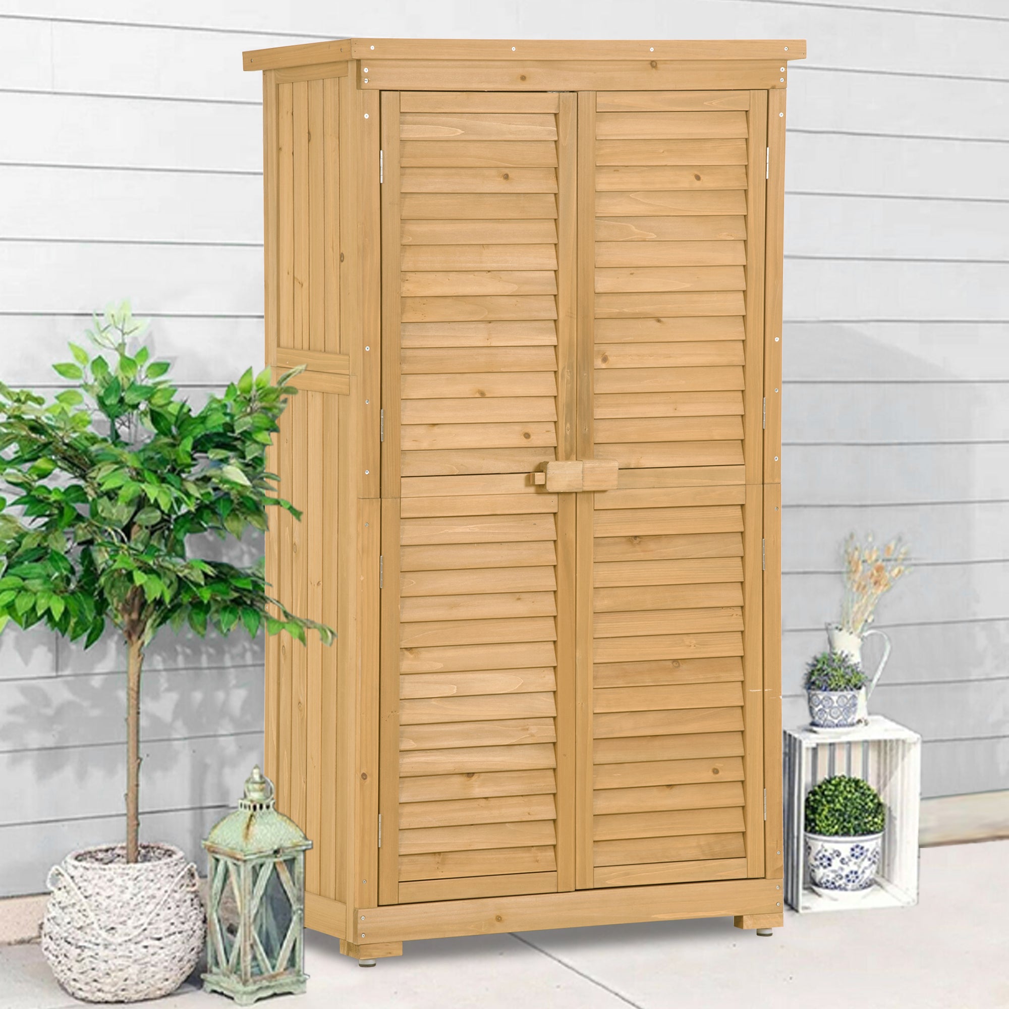2.86 ft. W x 1.52 ft. D Wooden Storage Shed 4.35 sq. ft. in Natural with Lockable Double Door