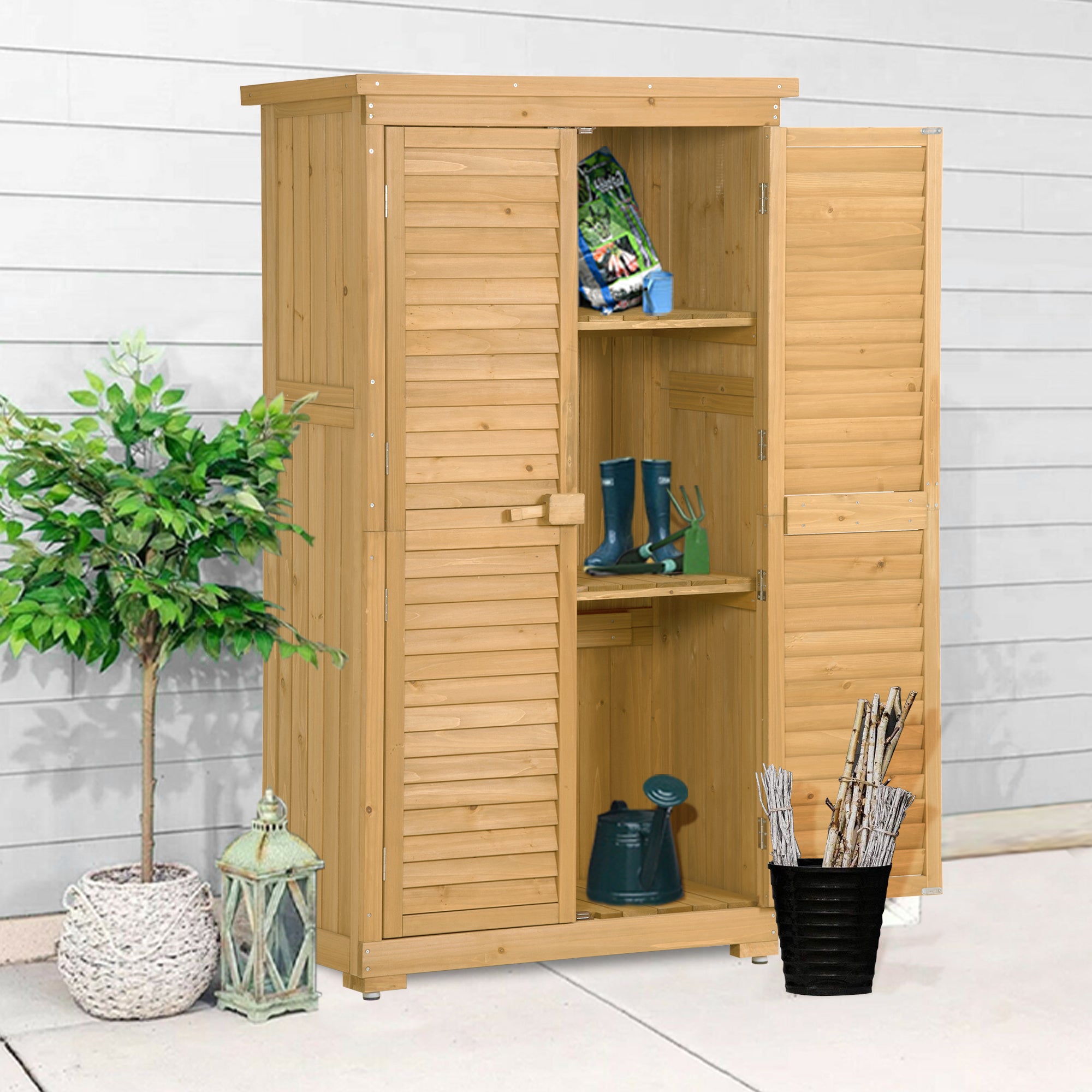 2.86 ft. W x 1.52 ft. D Wooden Storage Shed 4.35 sq. ft. in Natural with Lockable Double Door