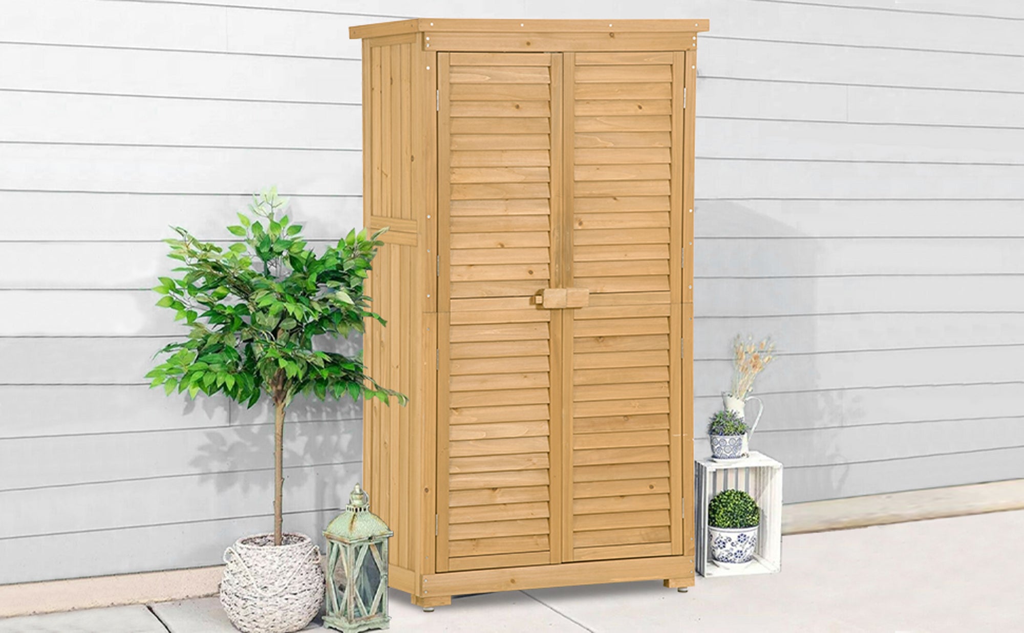 2.86 ft. W x 1.52 ft. D Wooden Storage Shed 4.35 sq. ft. in Natural with Lockable Double Door