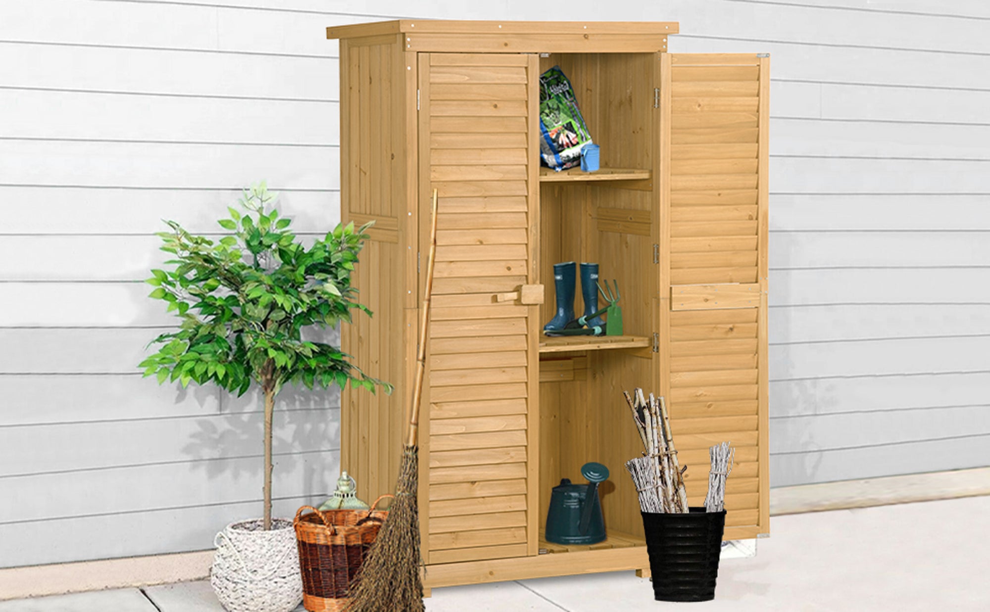 2.86 ft. W x 1.52 ft. D Wooden Storage Shed 4.35 sq. ft. in Natural with Lockable Double Door