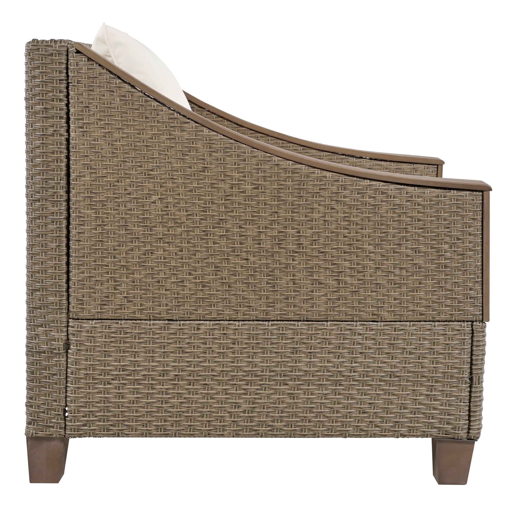 4-Piece Rattan Outdoor Conversation Sofa Set with Wooden Coffee Table and Cushions