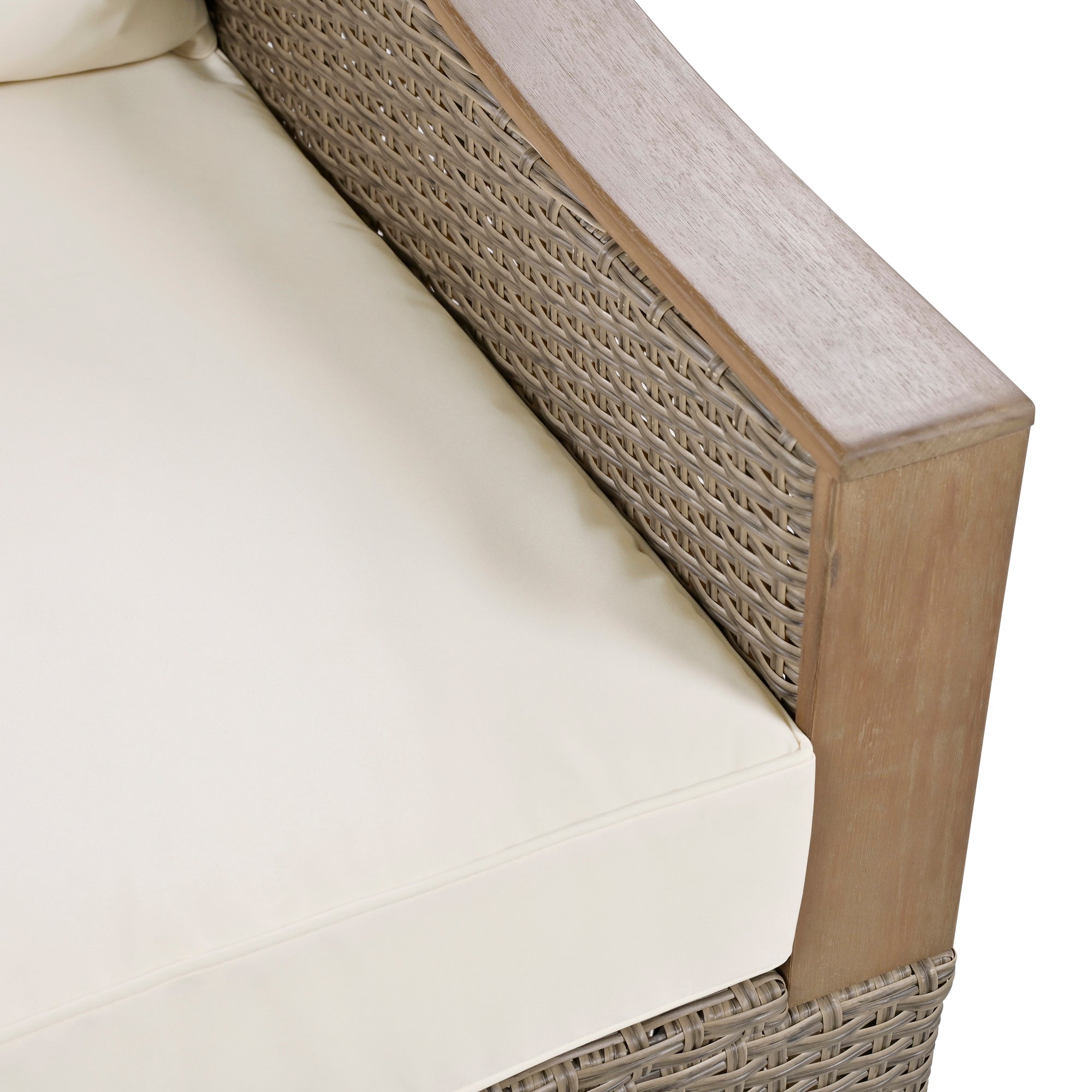 4-Piece Rattan Outdoor Conversation Sofa Set with Wooden Coffee Table and Cushions