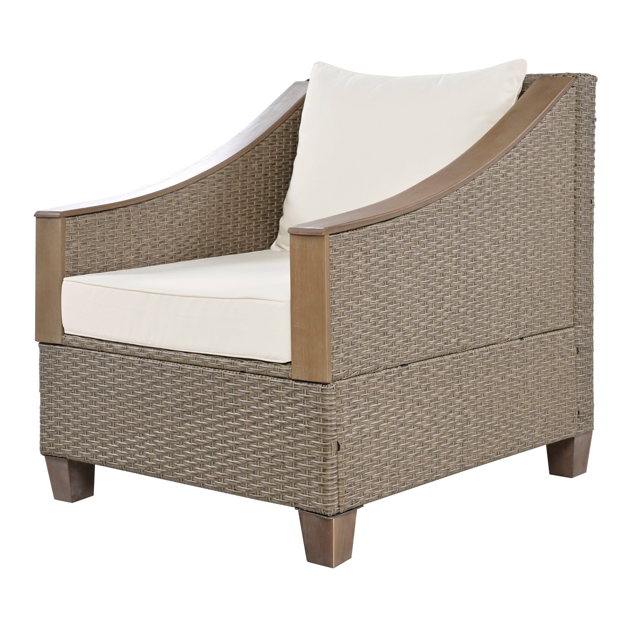 4-Piece Rattan Outdoor Conversation Sofa Set with Wooden Coffee Table and Cushions