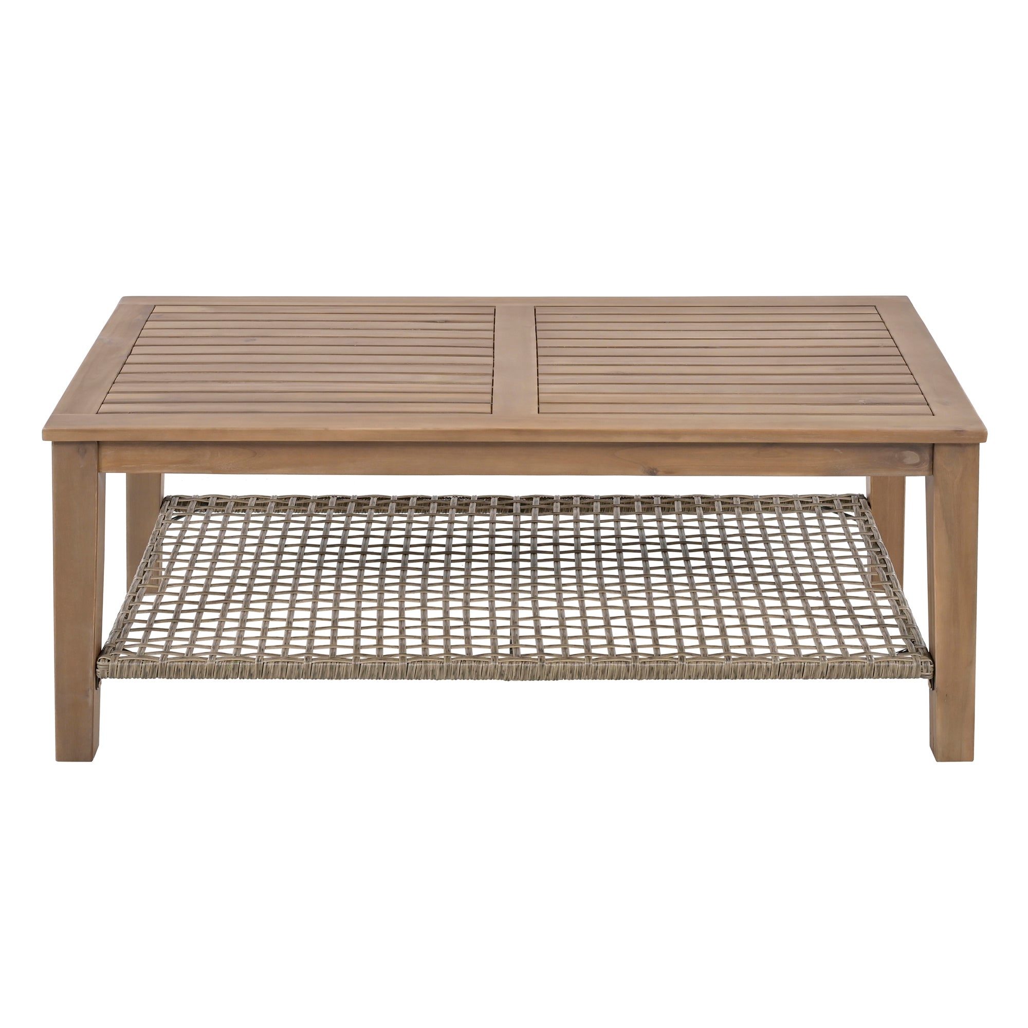4-Piece Rattan Outdoor Conversation Sofa Set with Wooden Coffee Table and Cushions