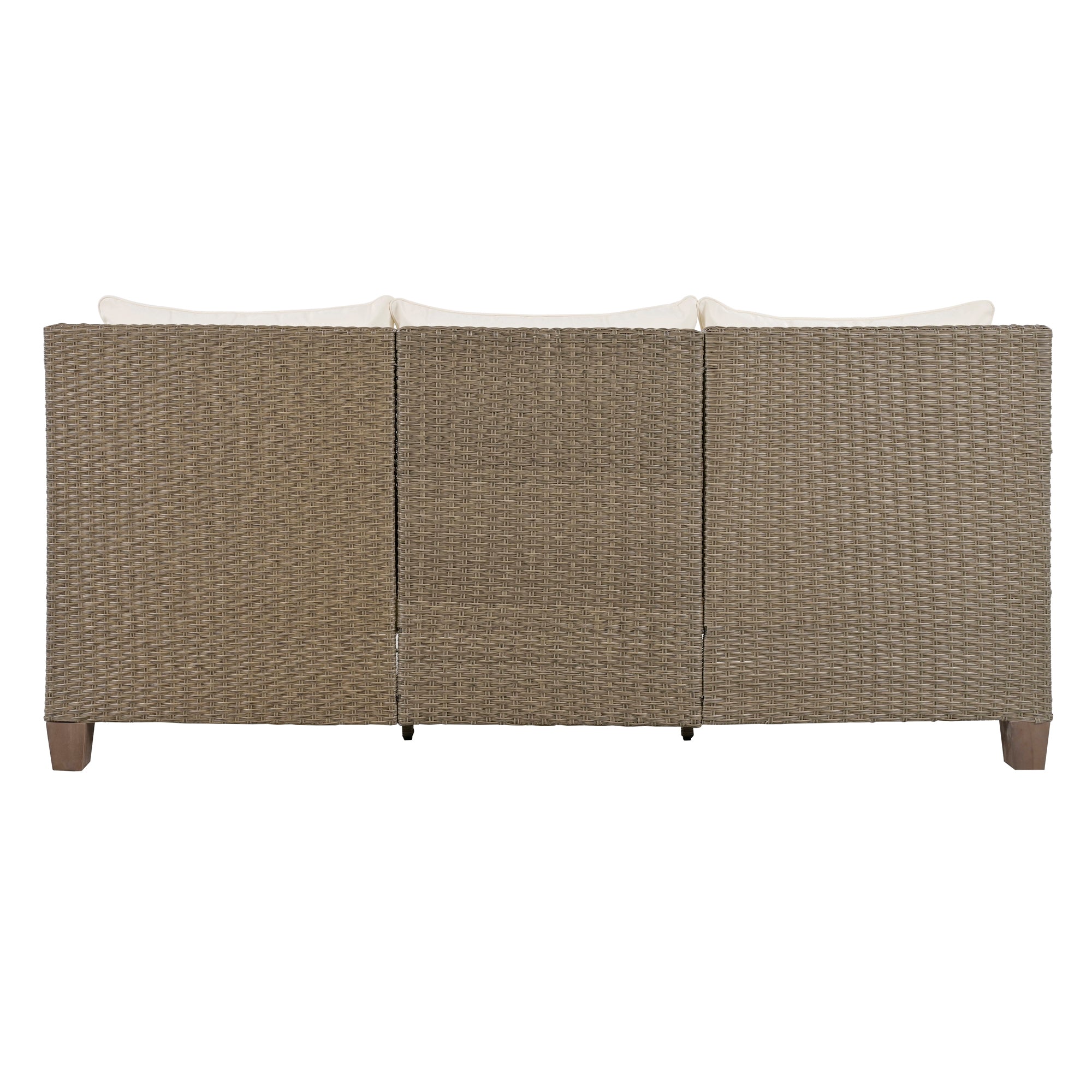 4-Piece Rattan Outdoor Conversation Sofa Set with Wooden Coffee Table and Cushions