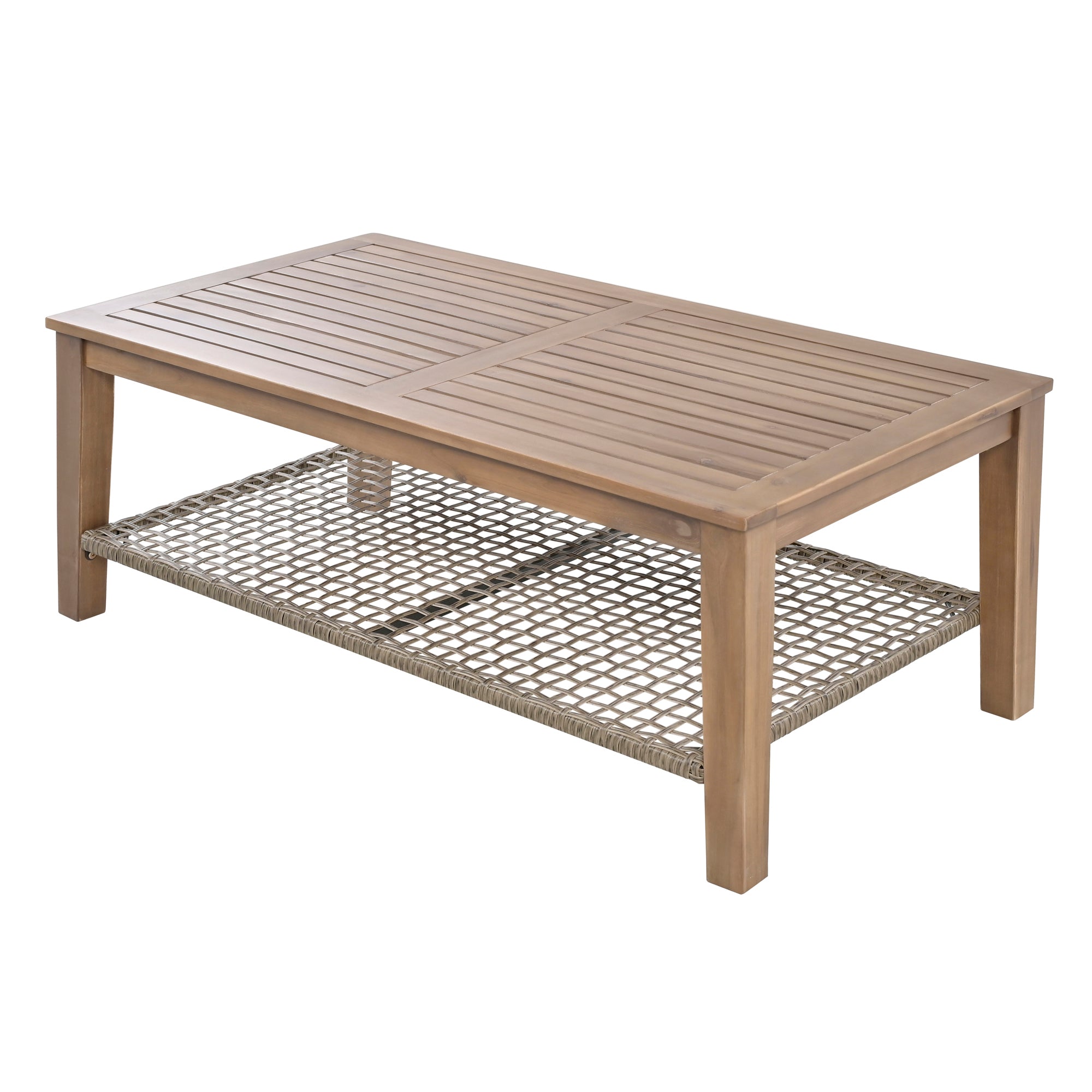 4-Piece Rattan Outdoor Conversation Sofa Set with Wooden Coffee Table and Cushions