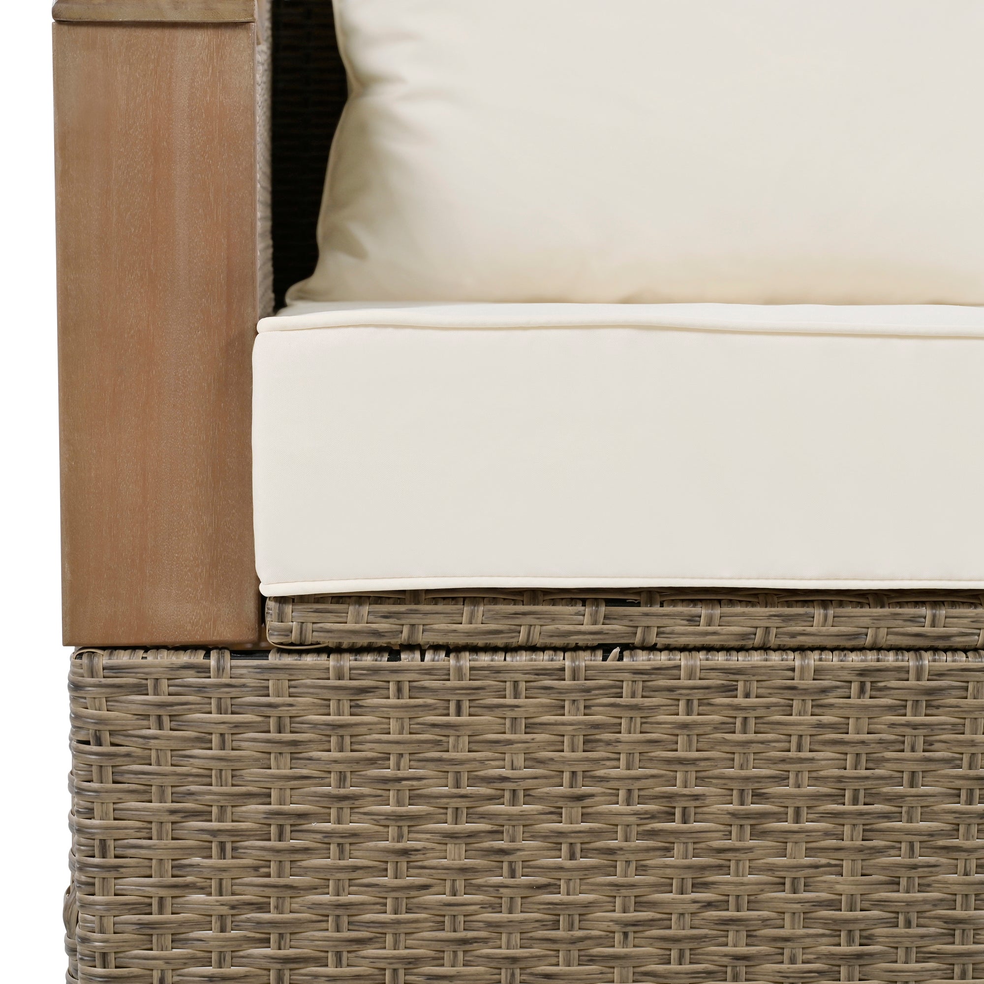 4-Piece Rattan Outdoor Conversation Sofa Set with Wooden Coffee Table and Cushions