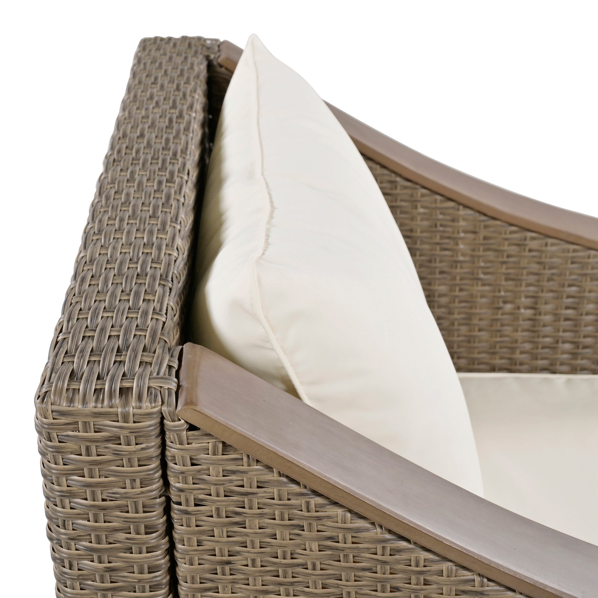 4-Piece Rattan Outdoor Conversation Sofa Set with Wooden Coffee Table and Cushions