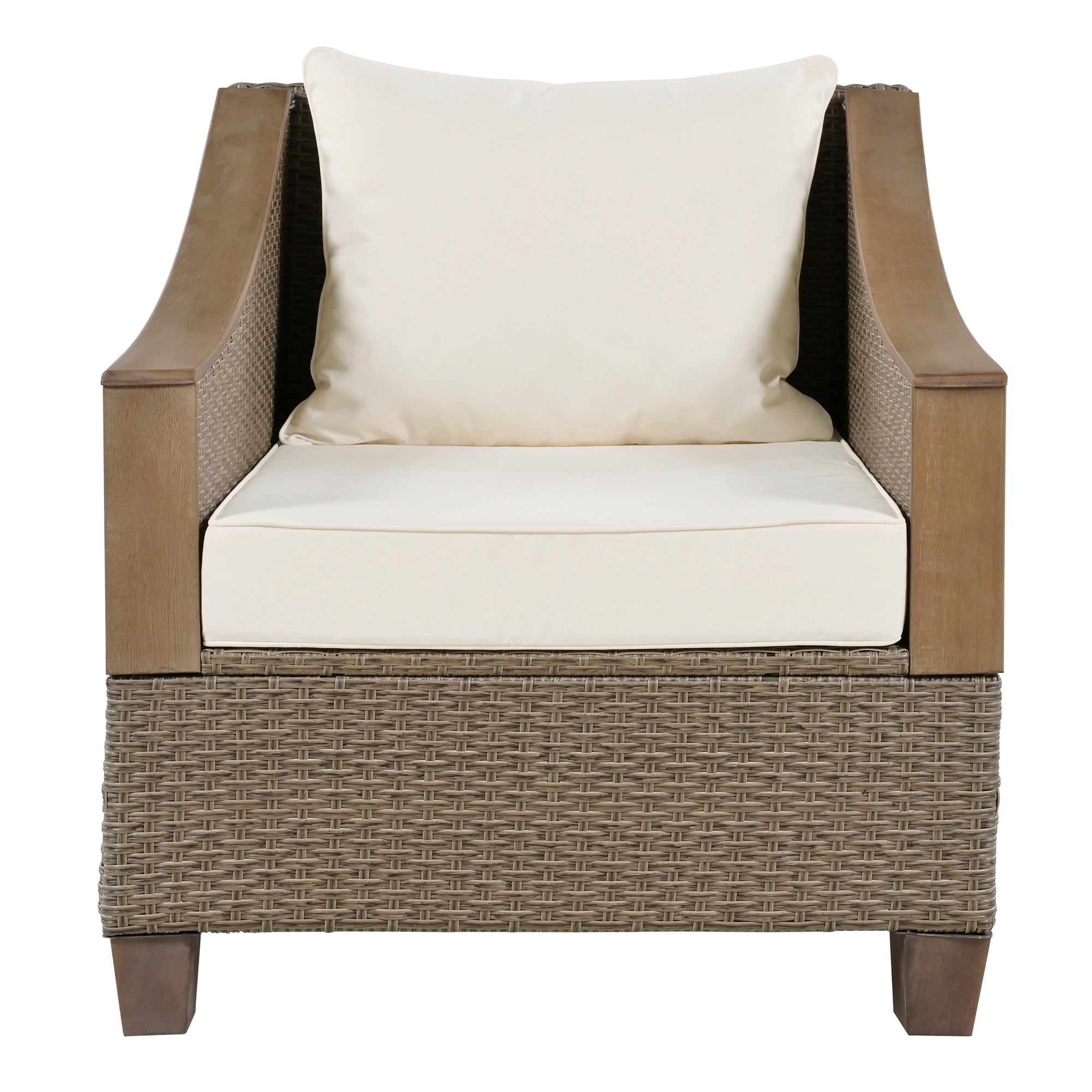 4-Piece Rattan Outdoor Conversation Sofa Set with Wooden Coffee Table and Cushions