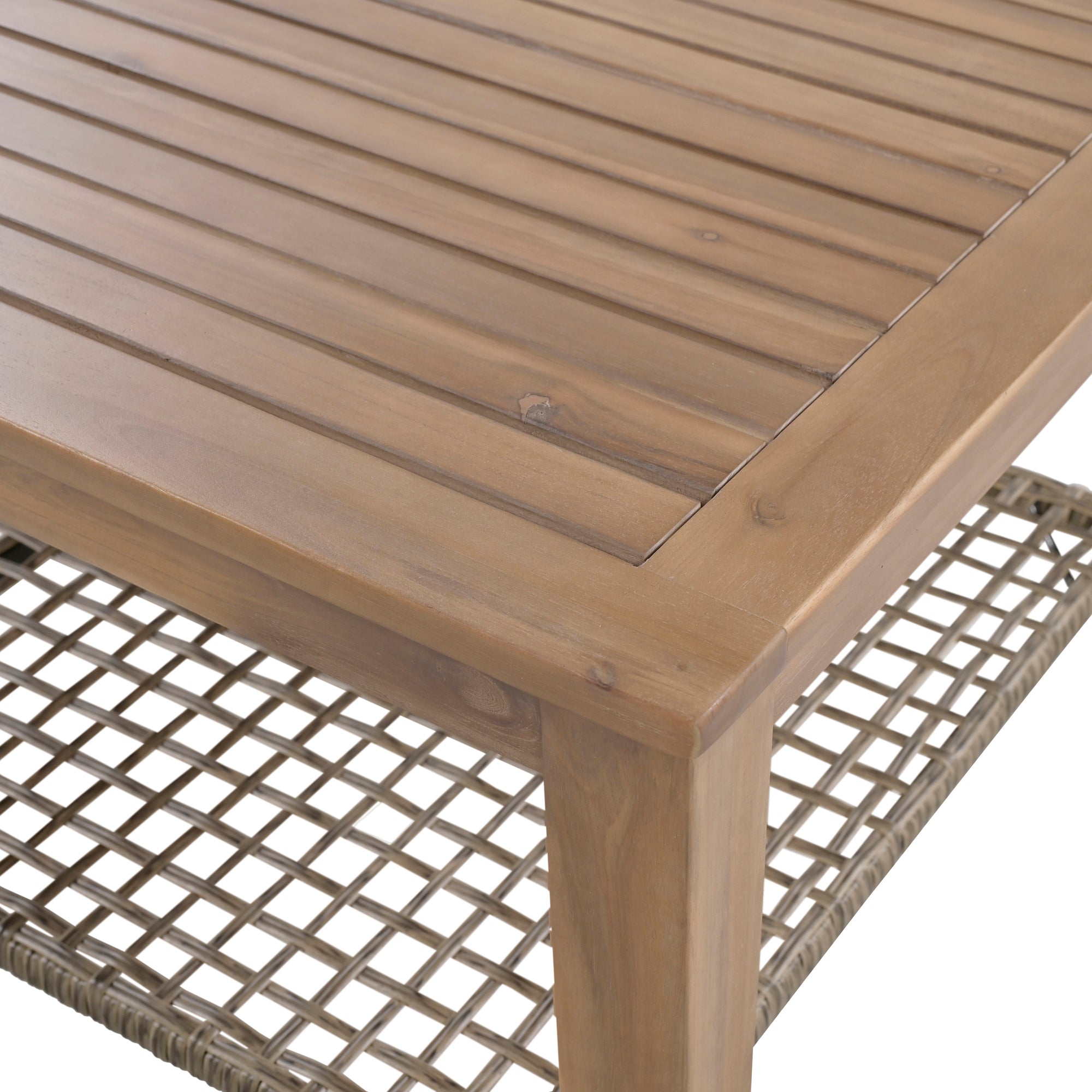 4-Piece Rattan Outdoor Conversation Sofa Set with Wooden Coffee Table and Cushions