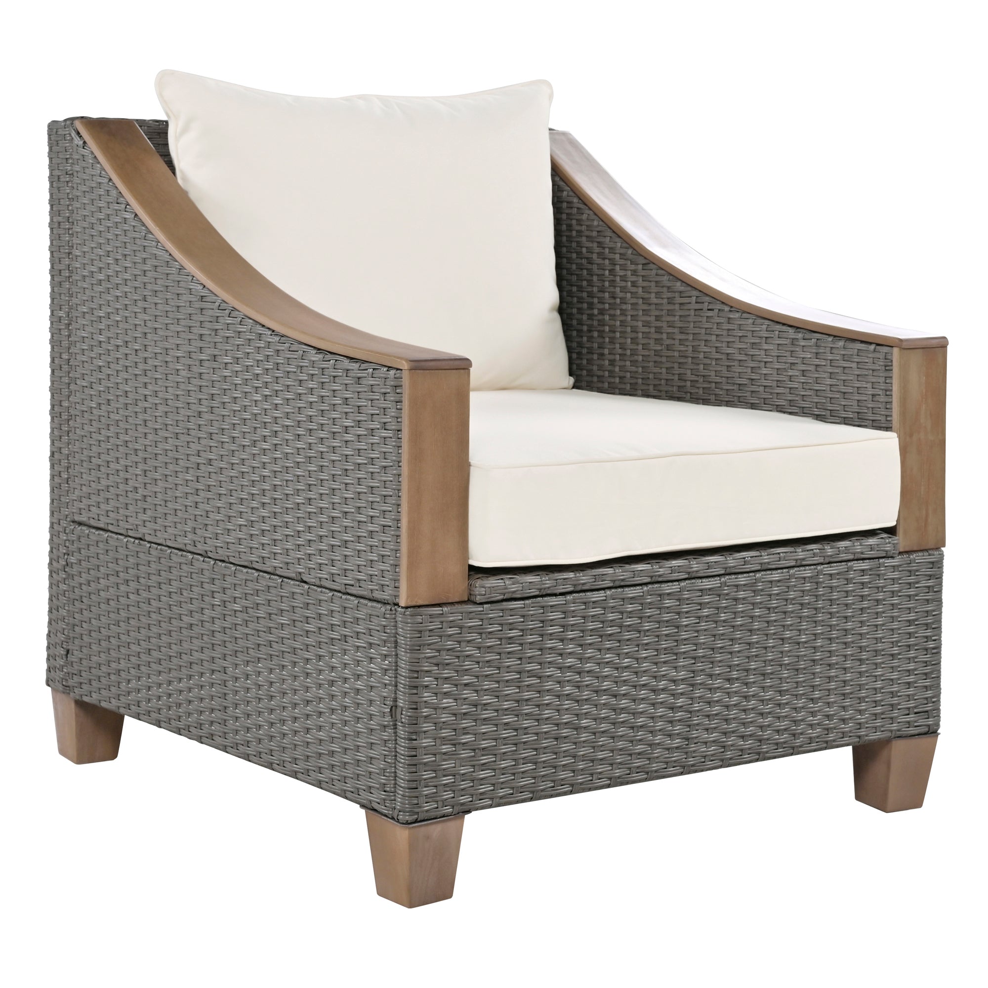 4-Piece Rattan Outdoor Conversation Sofa Set with Wooden Coffee Table and Cushions