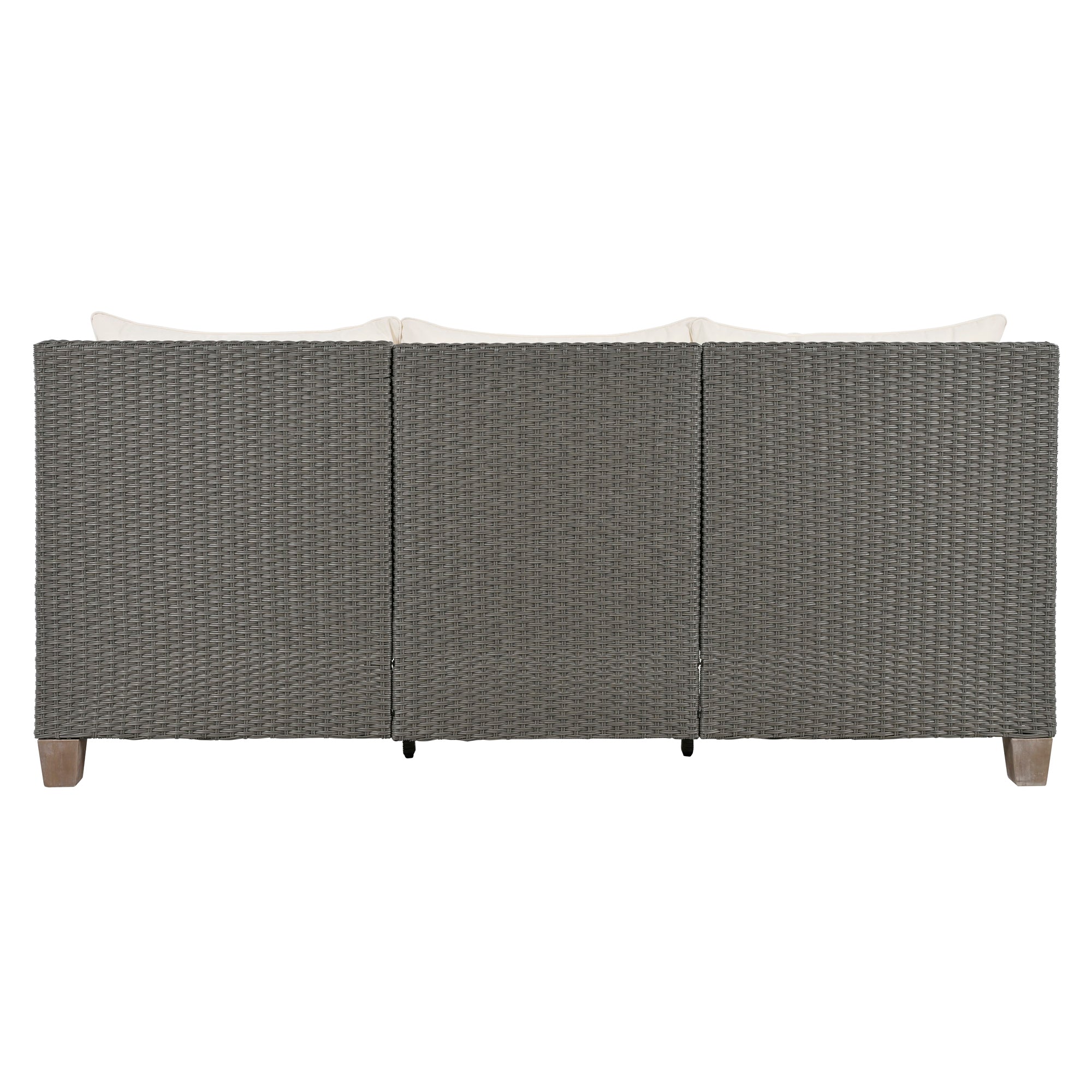 4-Piece Rattan Outdoor Conversation Sofa Set with Wooden Coffee Table and Cushions