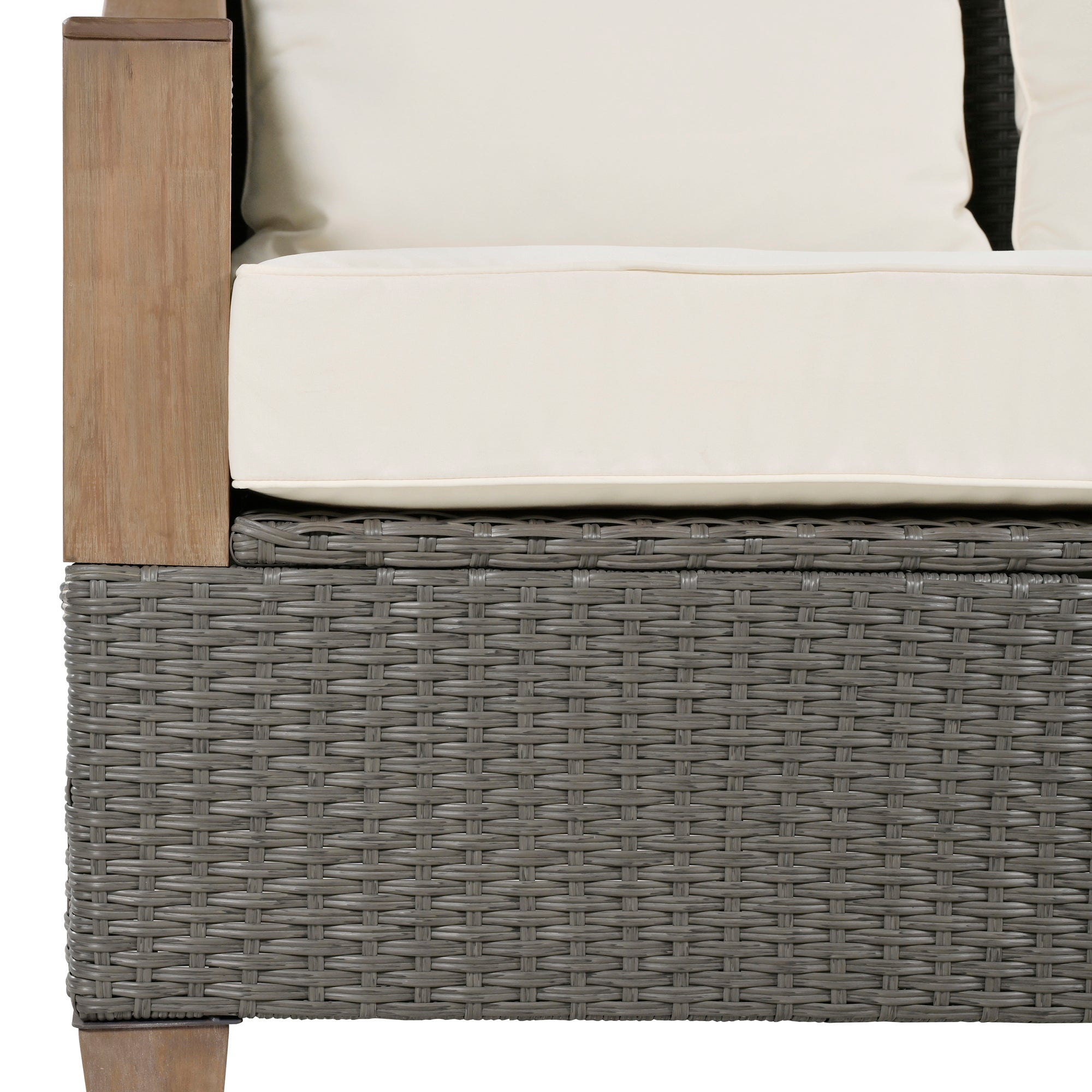 4-Piece Rattan Outdoor Conversation Sofa Set with Wooden Coffee Table and Cushions