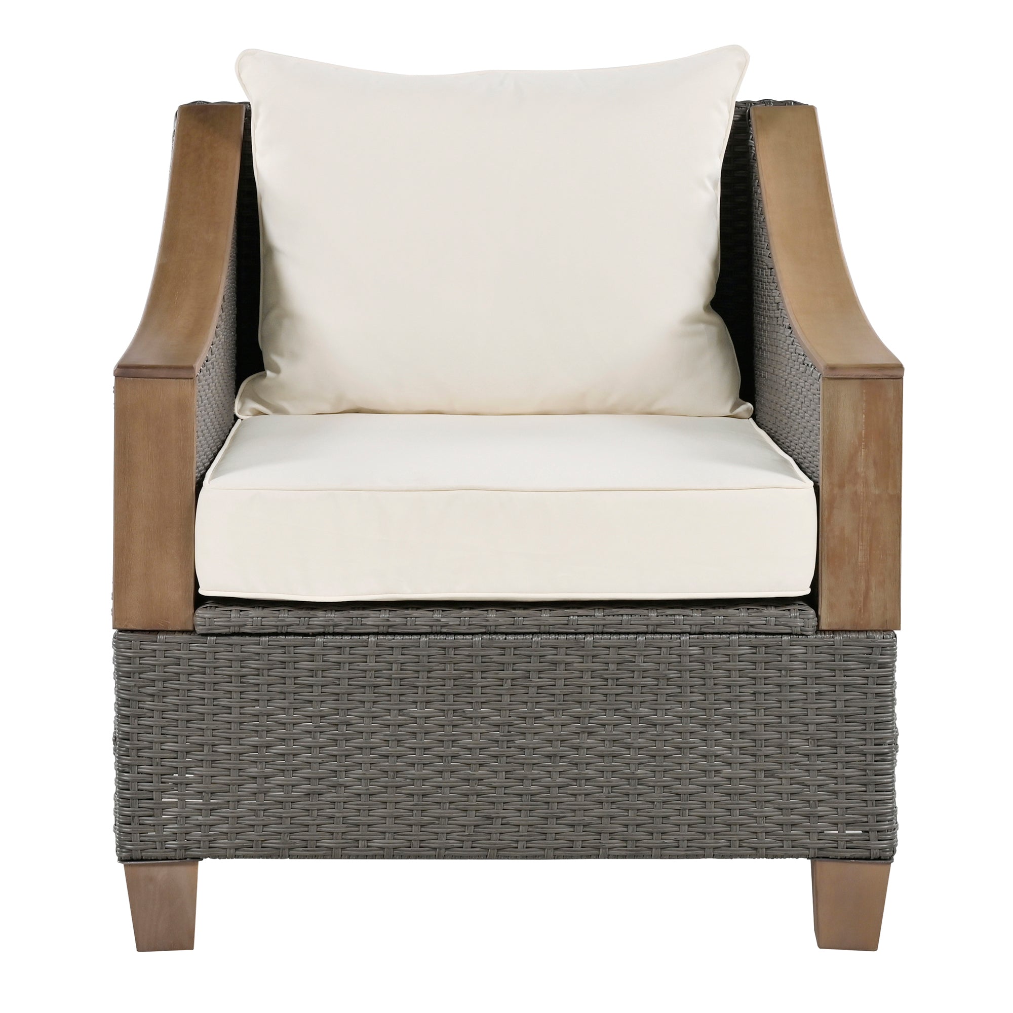 4-Piece Rattan Outdoor Conversation Sofa Set with Wooden Coffee Table and Cushions