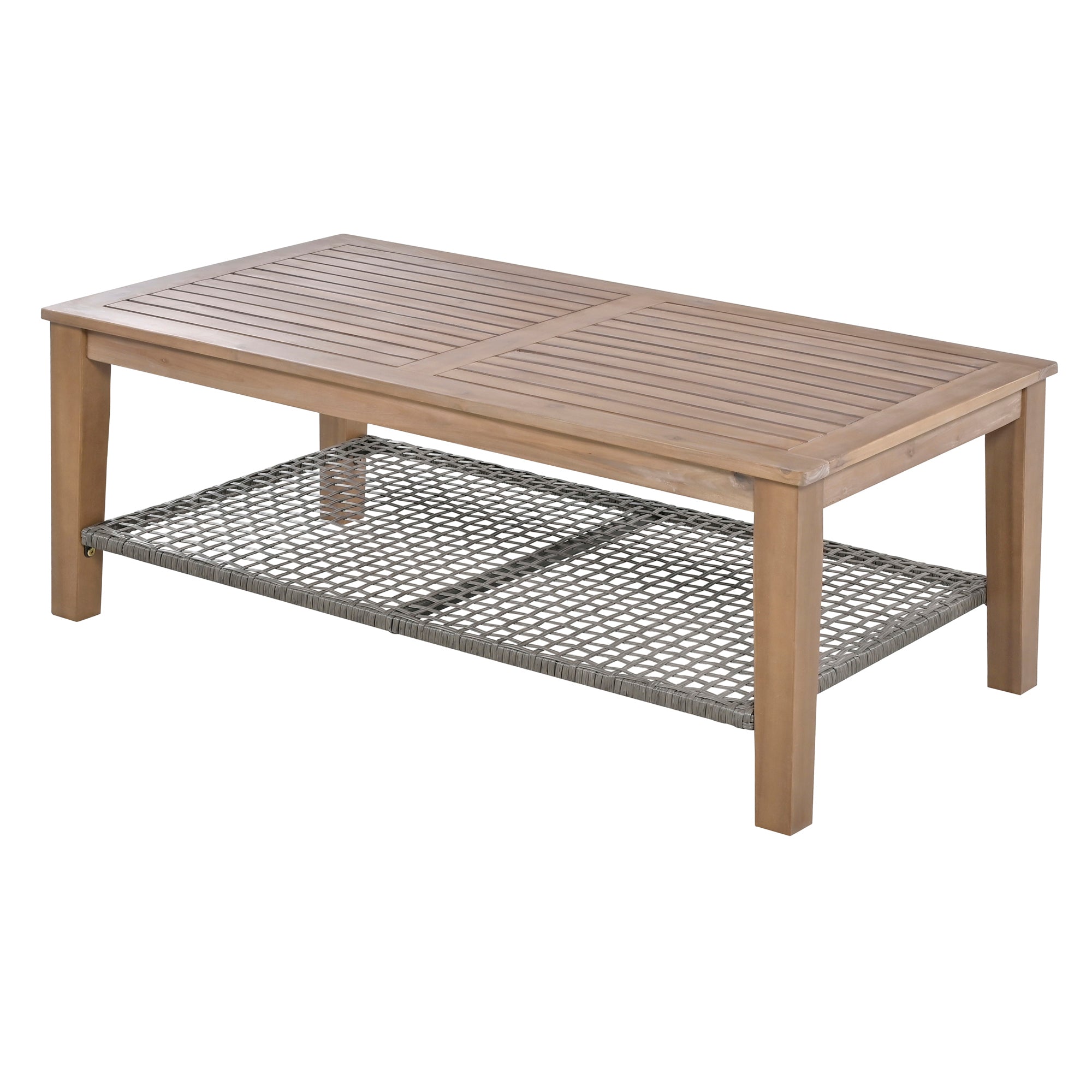 4-Piece Rattan Outdoor Conversation Sofa Set with Wooden Coffee Table and Cushions