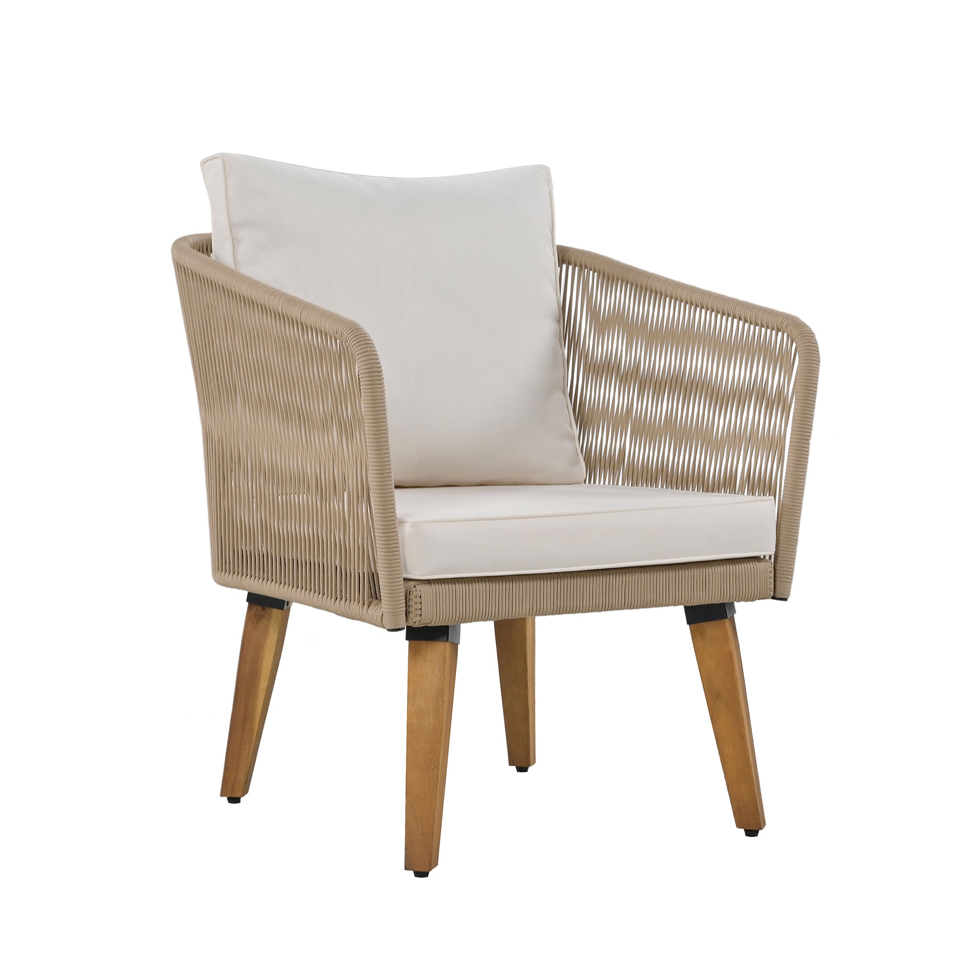 4-Piece Rope Outdoor Patio Conversation Set with and Solid Wood Table with Cushions