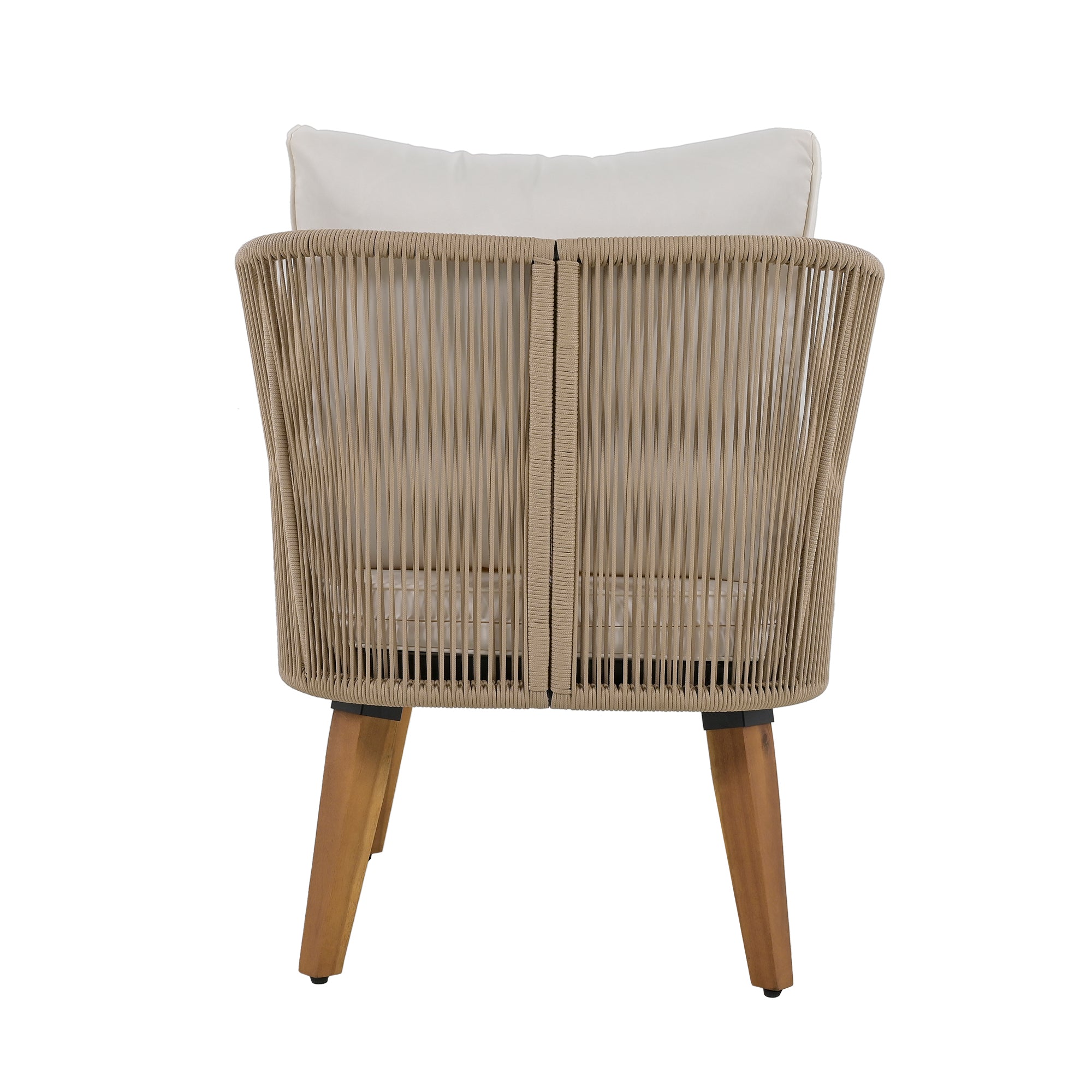 4-Piece Rope Outdoor Patio Conversation Set with and Solid Wood Table with Cushions